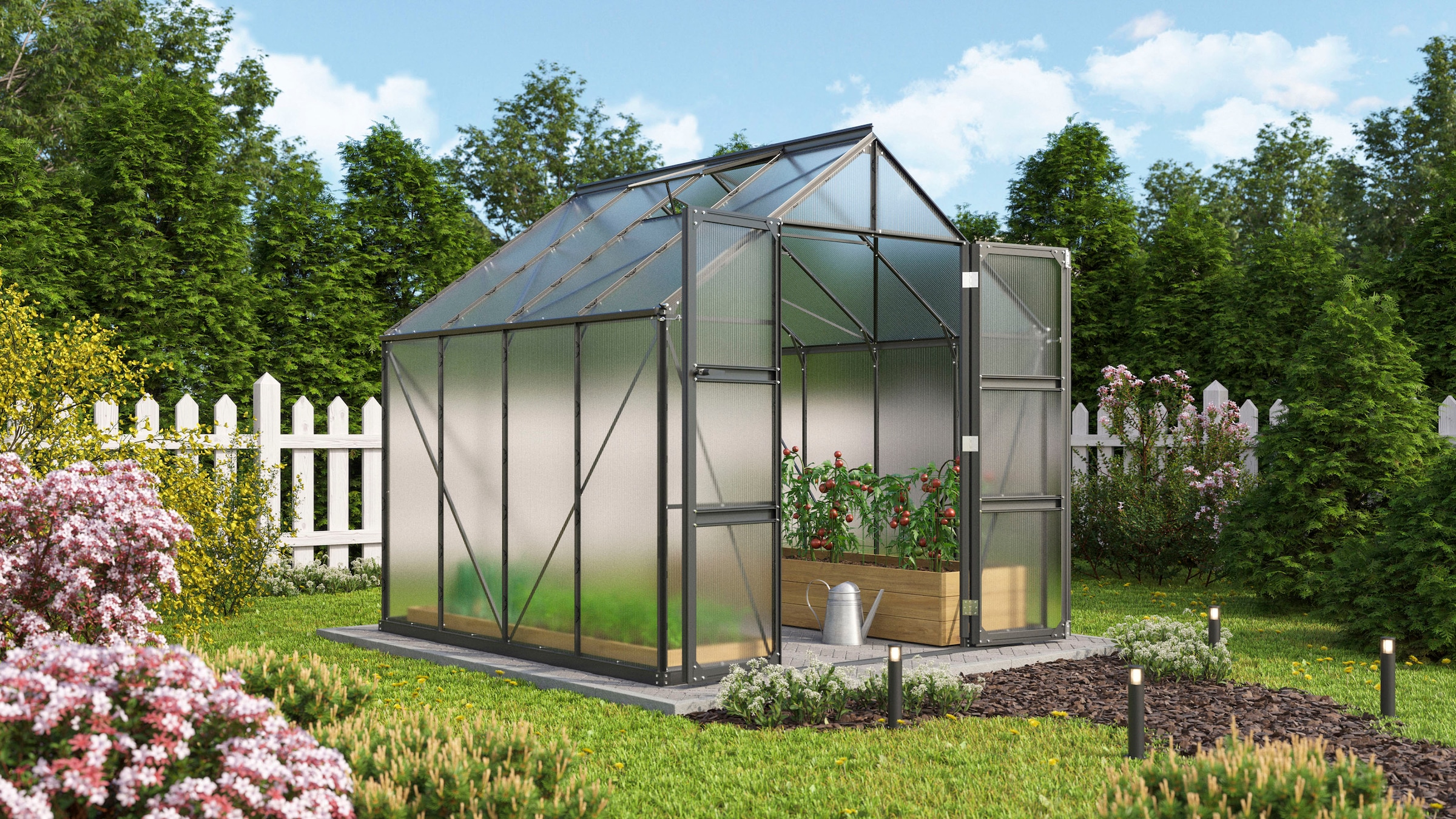 Vitavia Gewächshaus »Domus 6700«, mit Doppelschwingtüren und bodentiefer Türschwelle, 4 mm Hohlkammer