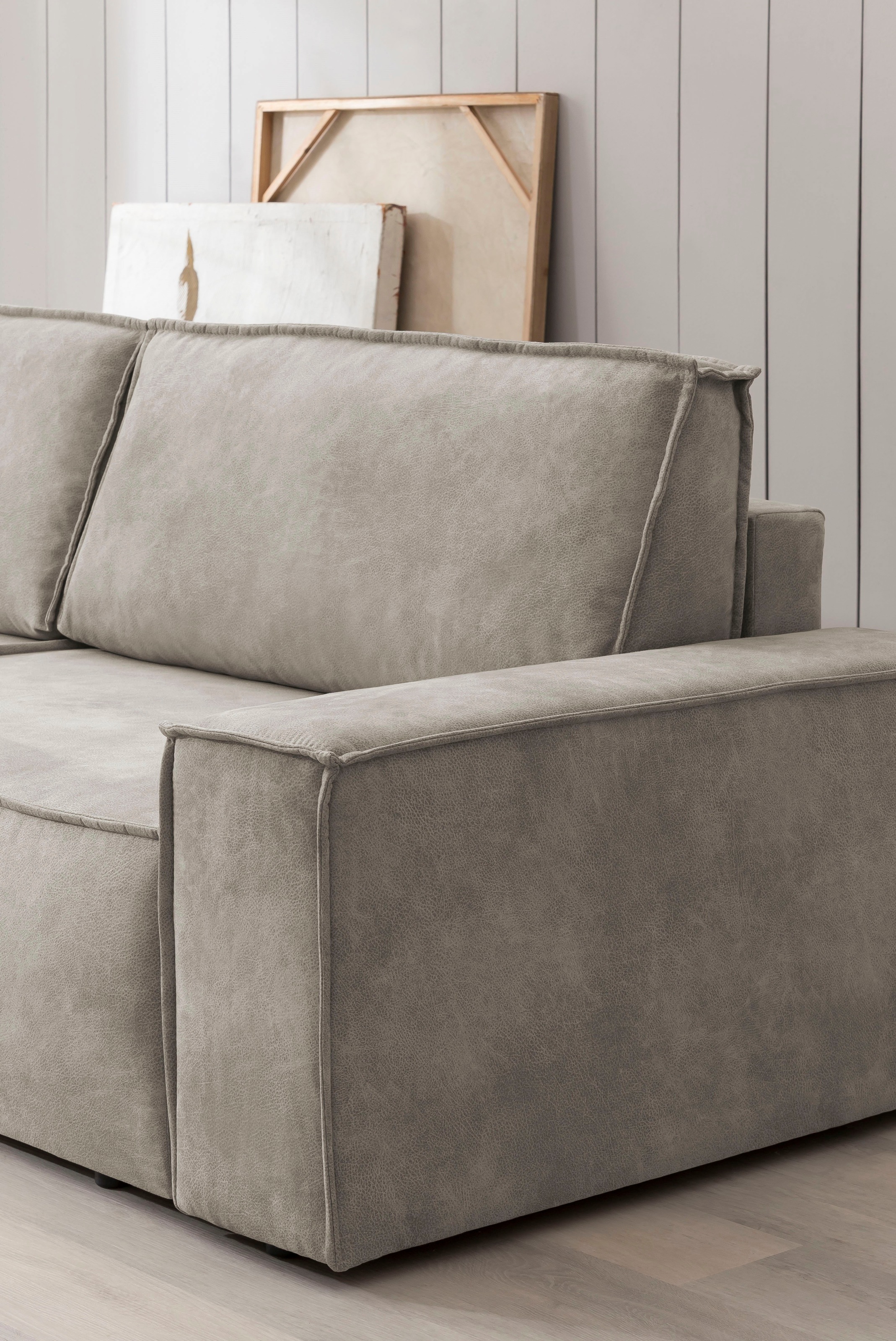 Home affaire Wohnlandschaft »SHERWOOD 329 cm, U-Form, Schlafsofa,«, Schlaffunktion m. Bettkasten (194x139 cm), Cord, Vintage, Samtvelours