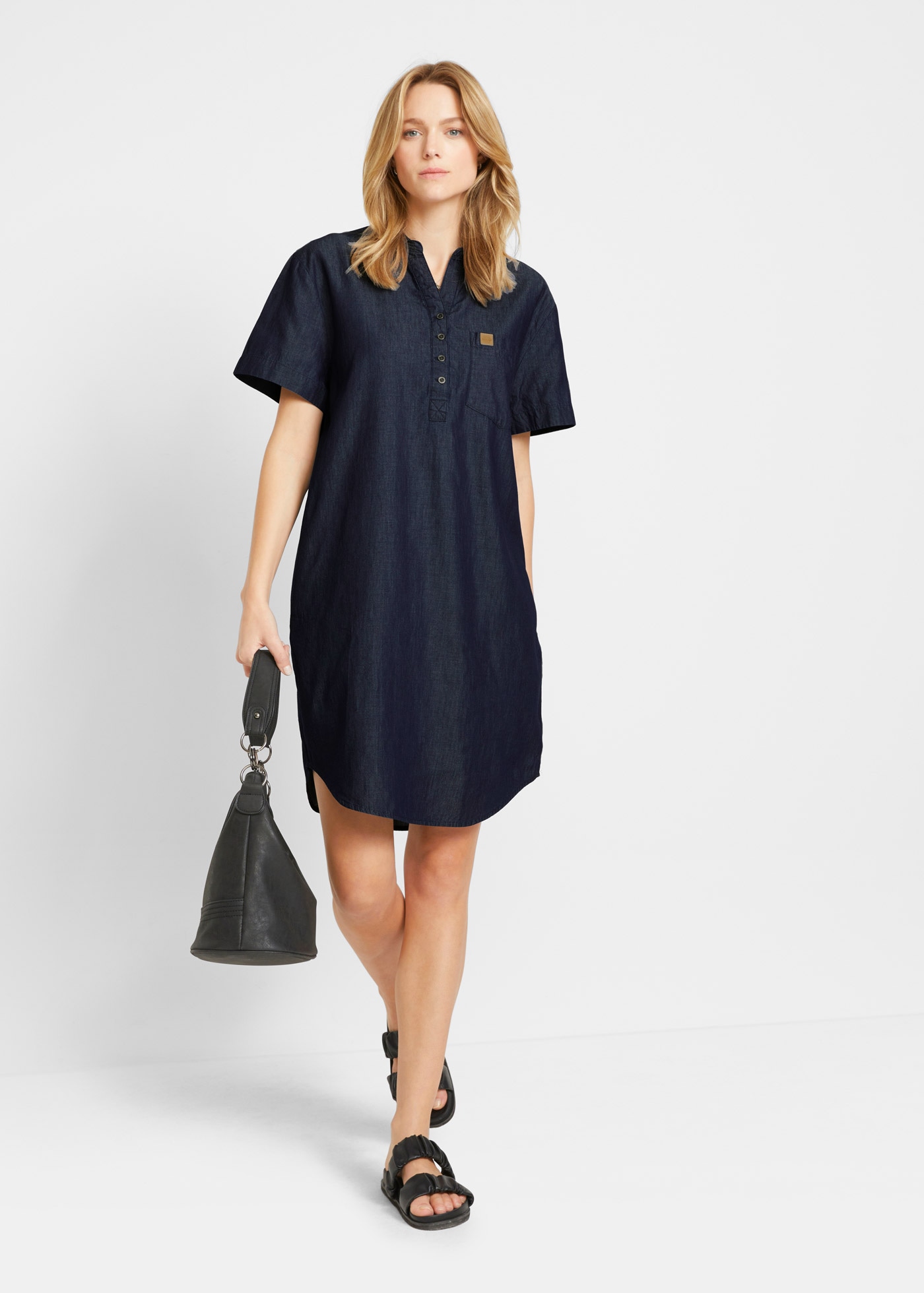 bonprix Jeanskleid Brusttasche Jeanskleid, Kurzarm