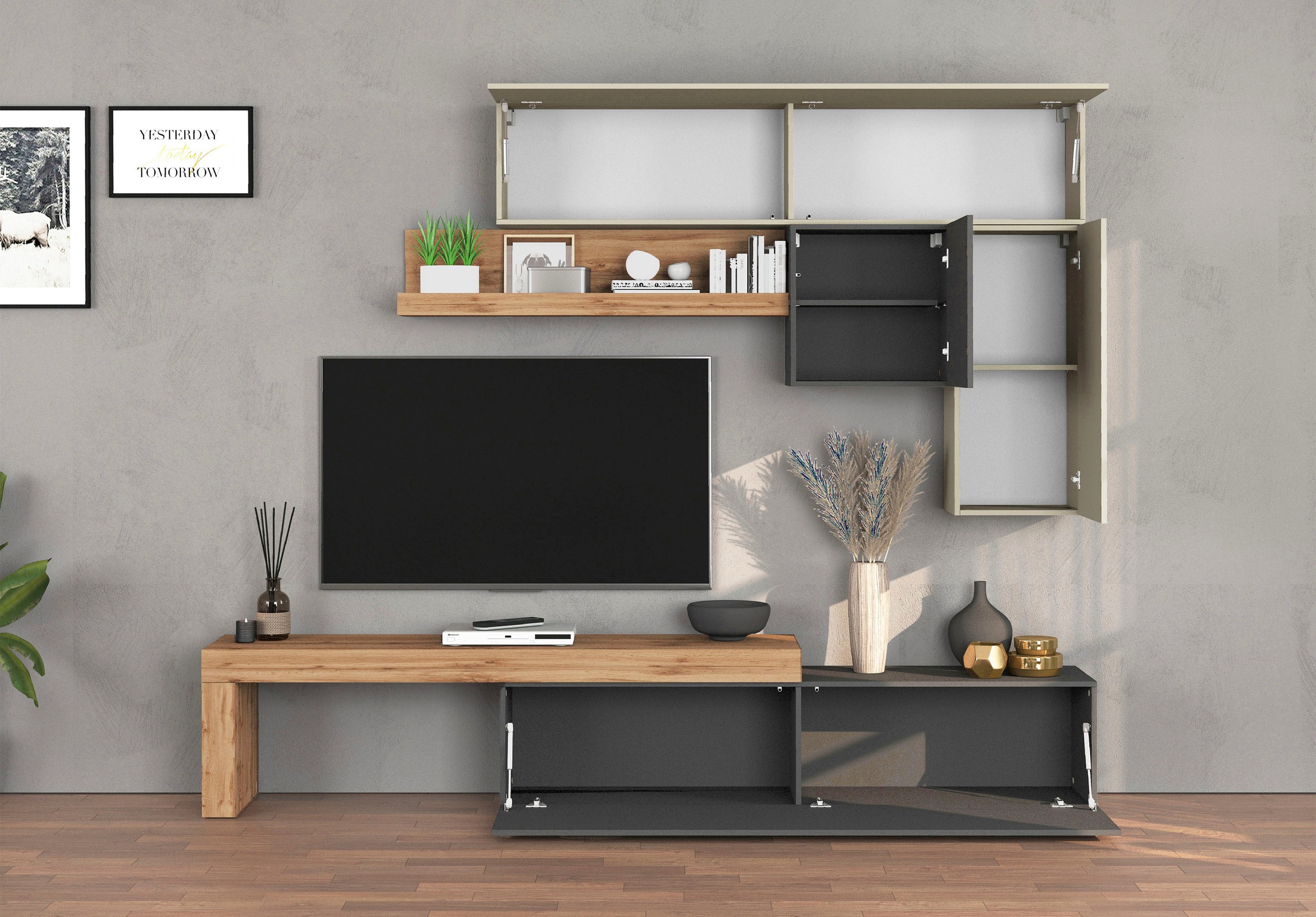 INOSIGN Wohnwand »Chronos Wohnwand, Medienwand, 5-er set«, (Set, 5 St.), ca. 270 cm mit Hängeschränke, Würfel, Regal, Lowboard, Made in Italy