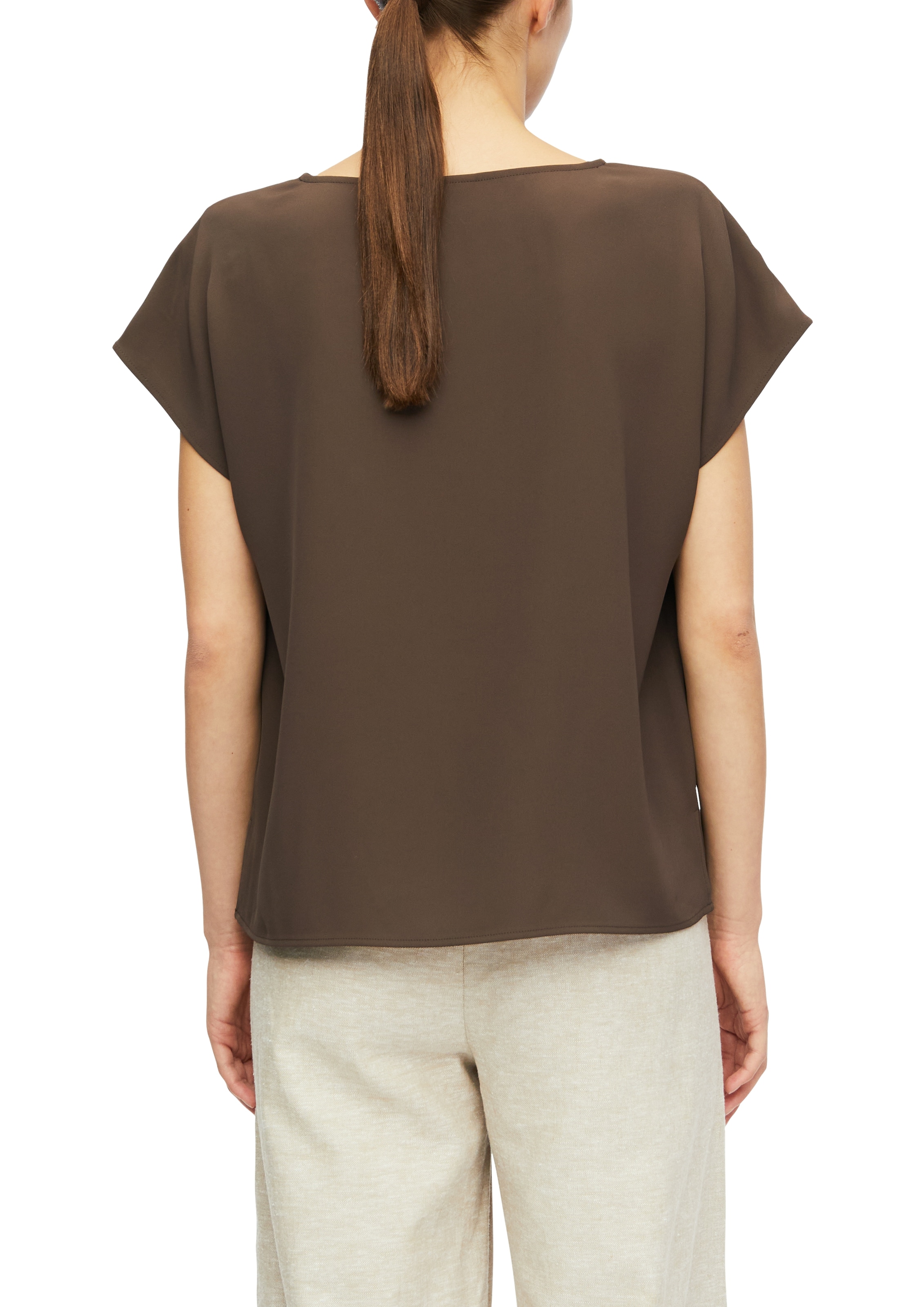 Comma Kurzarmbluse Sommerbluse - unifarben - mit Stretch