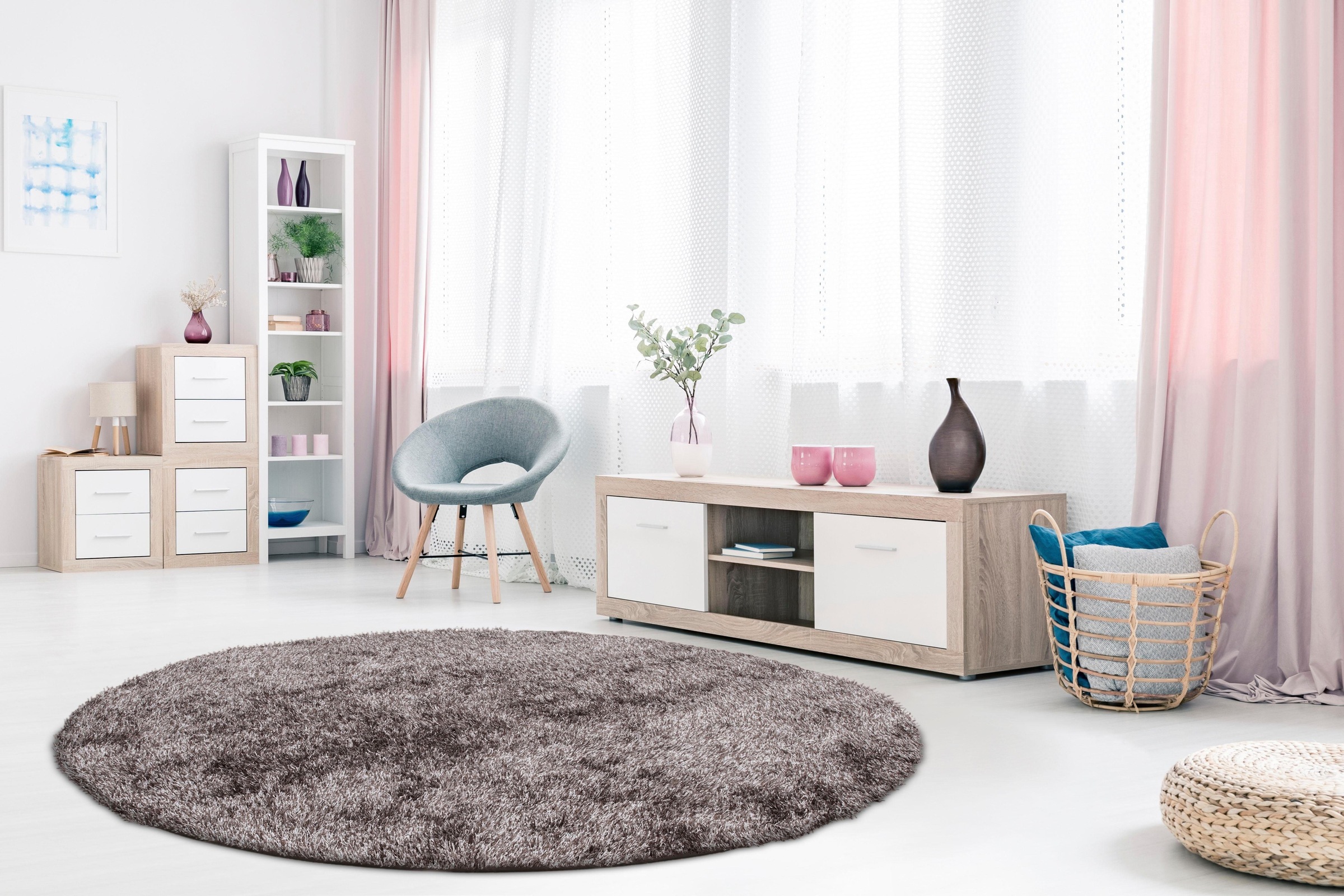 calo-deluxe Hochflor-Teppich »Masada 900«, rund, 40 mm Höhe, Wohnzimmer