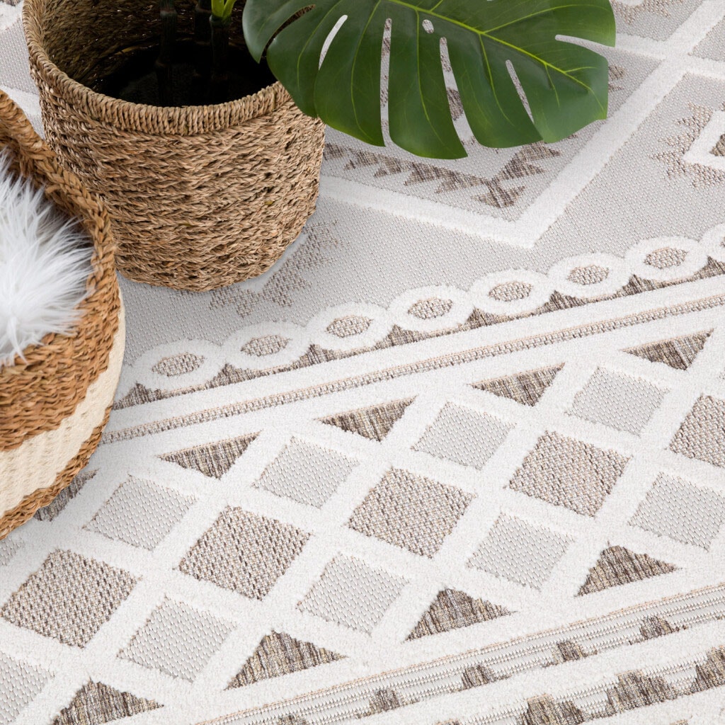 Carpet City Teppich »In-& Outdoorteppich Santorini 435, 3D-Effekt, Boho-Look«, rechteckig, 5 mm Höhe, Wetterfest & UV-beständig für Terrasse, Balkon, Küche, Flur