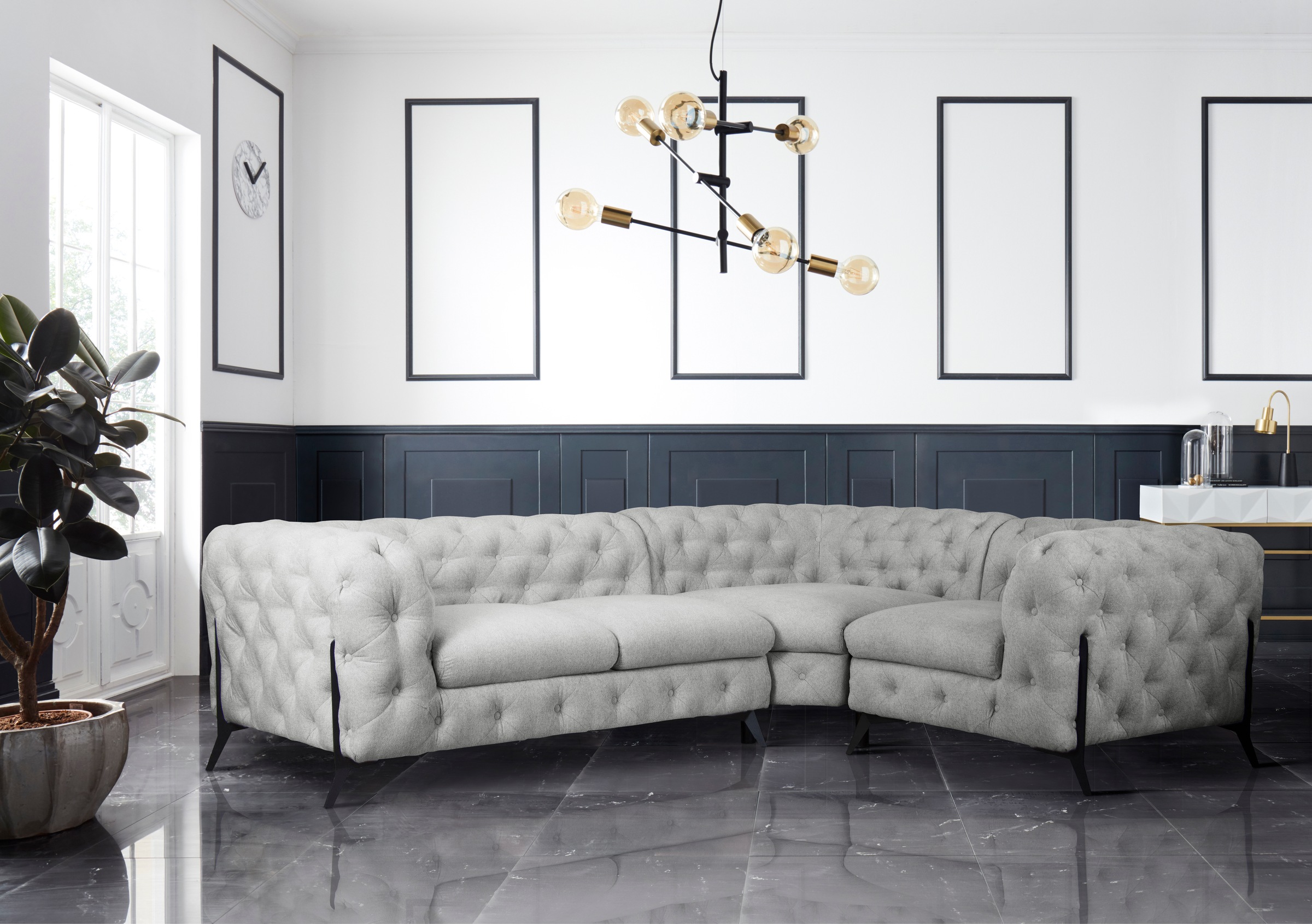 Leonique Chesterfield-Sofa »Amaury L-Form«, moderne Chersterfield-Optik, Breite 262 cm, Fußfarbe wählbar