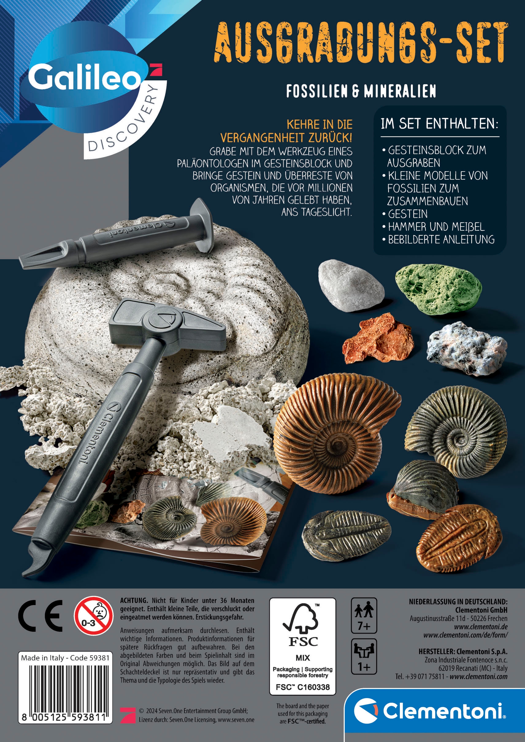 Clementoni® Experimentierkasten »Galileo Discovery, Ausgrabungs-Set Fossilien & Mineralien«, Made in Europe