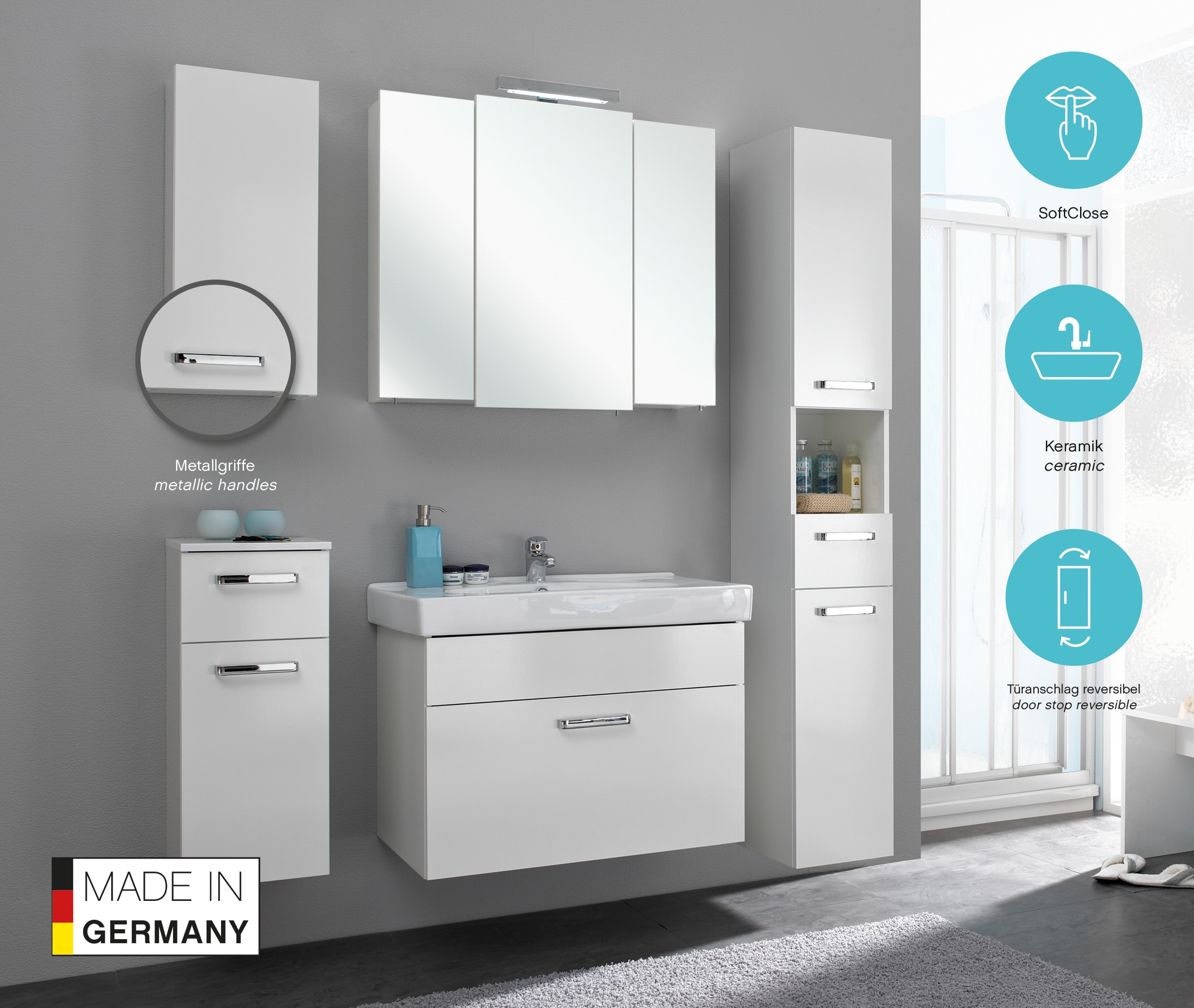 Saphir Badmöbel-Set »Quickset 2-teilig, Keramikwaschtisch mit LED-Spiegelschrank, Bad-Set« 2 Stk. tlg.