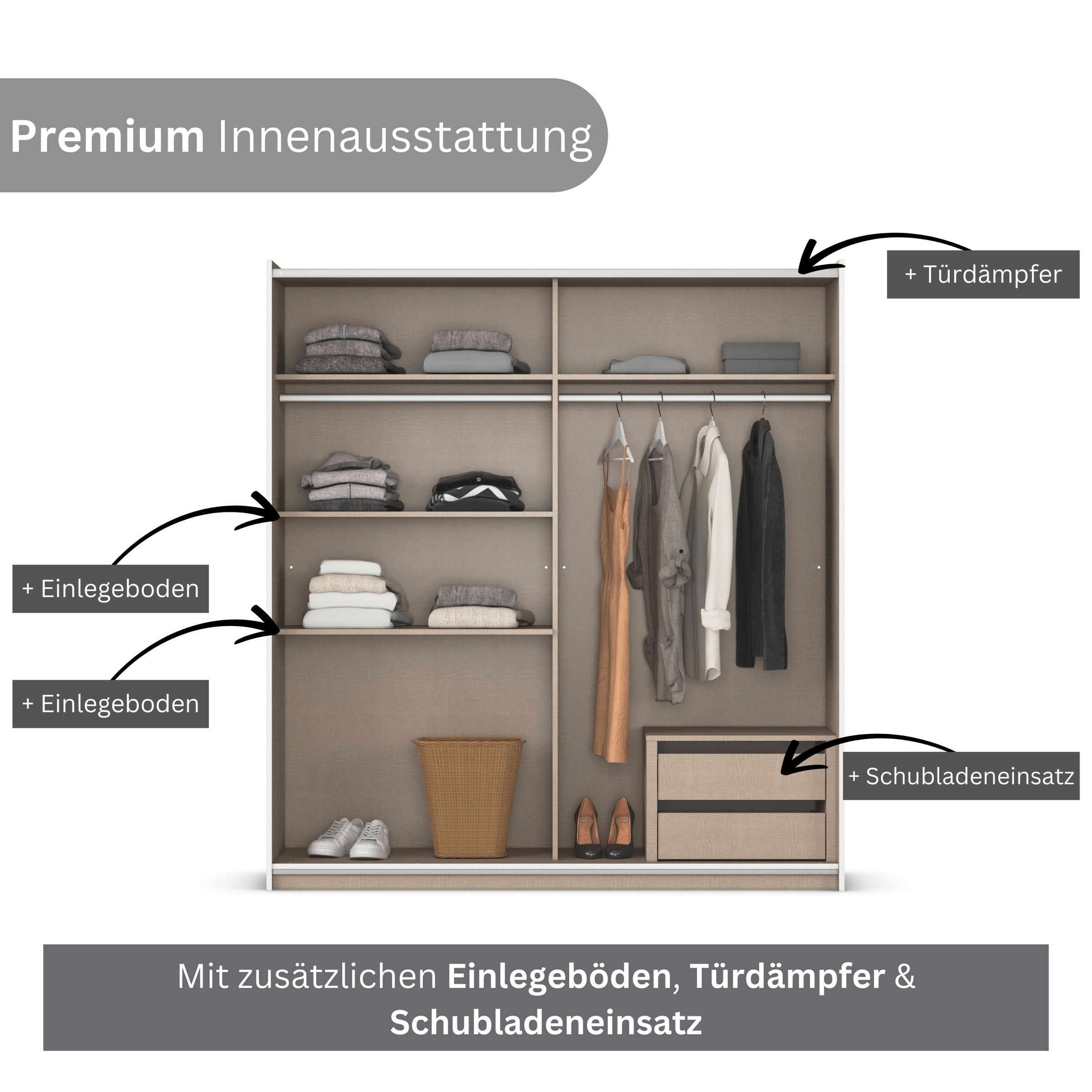 rauch Schwebetürenschrank »Kleiderschrank Schrank Garderobe Garderobenschrank Wäscheschrank NEO«, (in 3 verschiedenen Ausstattungen BASIC/CLASSIC/PREMIUM), mit großzügigem Stauraum und vielfältigen Farbkombinationen