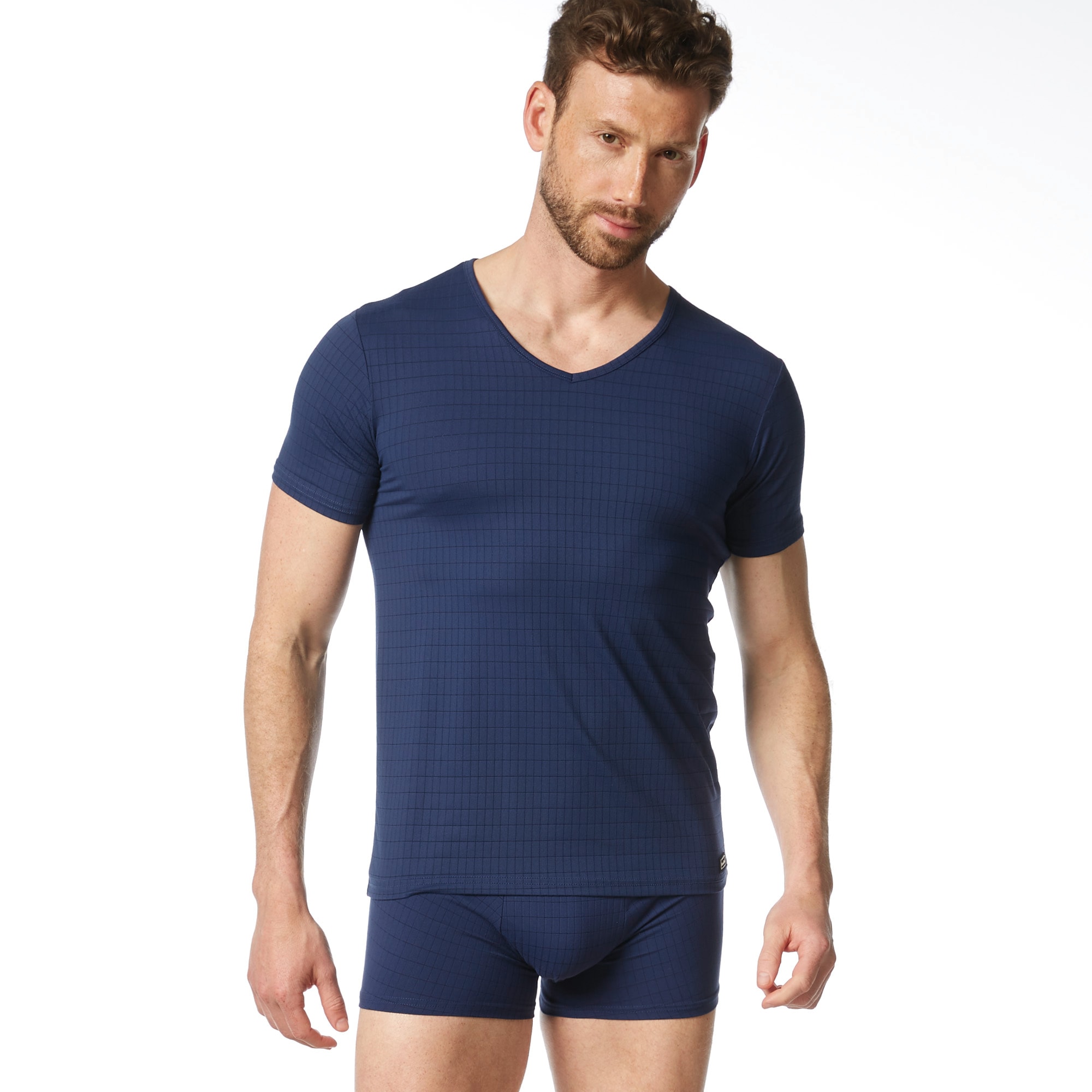 BRUNO BANANI V-Shirt »CHECK LINE 2.0« Pique Optik, Kurzarm, V-Neck, Cotton-Mix marine karo 6L 6L V-Shirt für Herren von bruno banani