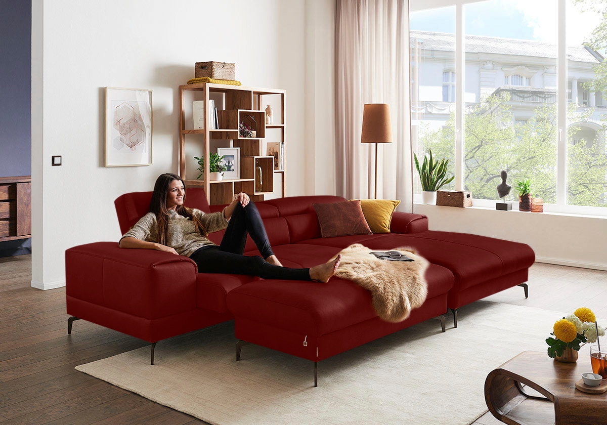 W.SCHILLIG Ecksofa »piedroo, Designsofa mit tollem Sitzkomfort, elegant und bequem, L-Form«, Kopfteilverstellung, wahlweise mit Sitztiefenverstellung, Breite 303cm