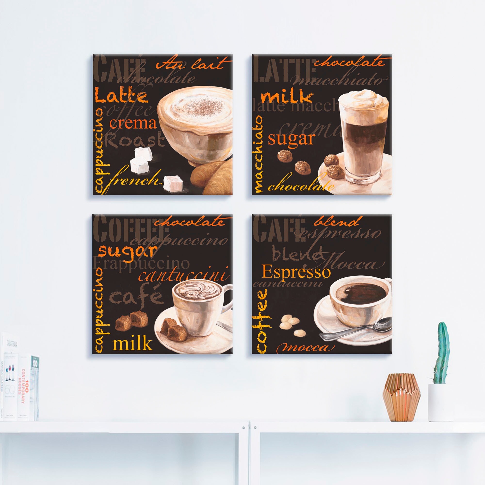 Artland Leinwandbild »Cappuccino Macchiato Coffee Espresso«, Getränke, (4 S günstig online kaufen