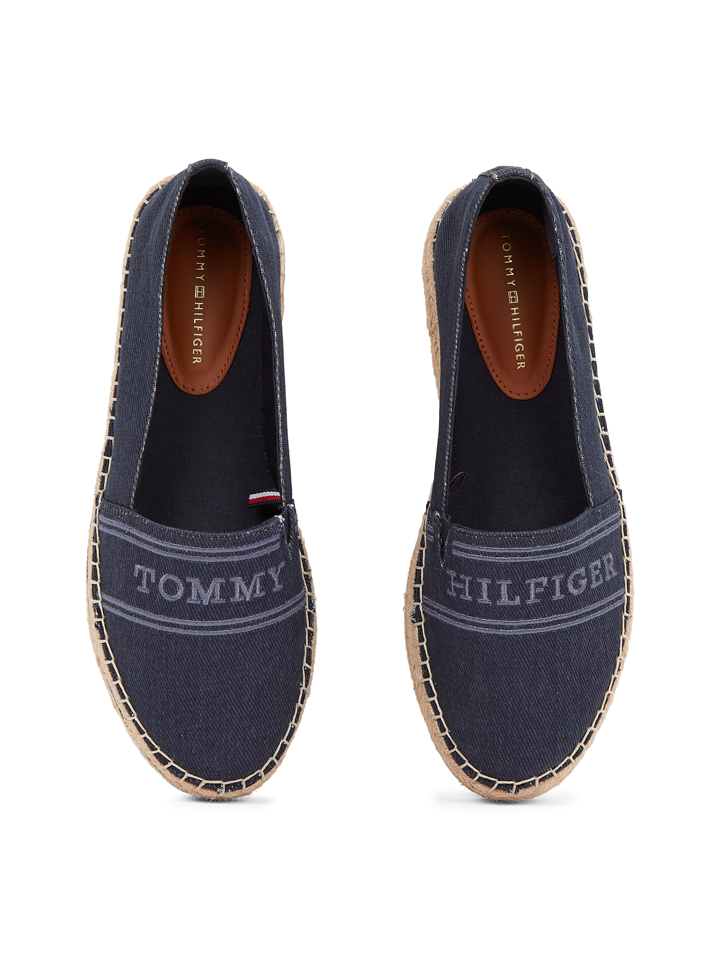 Tommy Hilfiger Espadrille »DENIM PLATFORM ESPADRILLE«, Plateau, Slipper, Schlupfschuh, Bequemschuh mit Bastbezug am Plateau