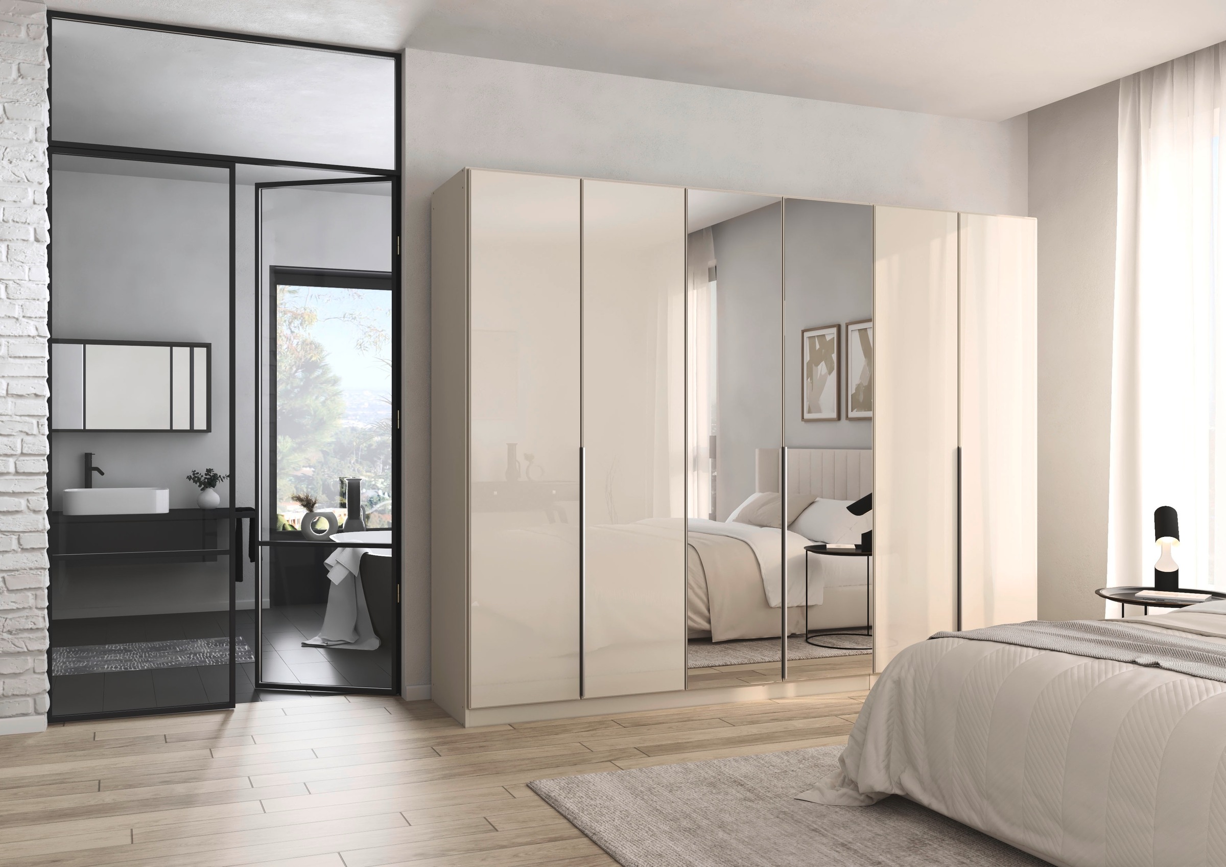 rauch Drehtürenschrank »Kleiderschrank Kleiderschränke Schrank Garderobe AGORDO mit Glasfront«, (in zwei Griff-Farben), durchdachte Innenausstattung, in 6 Breiten und 2 Höhen MADE IN GERMANY