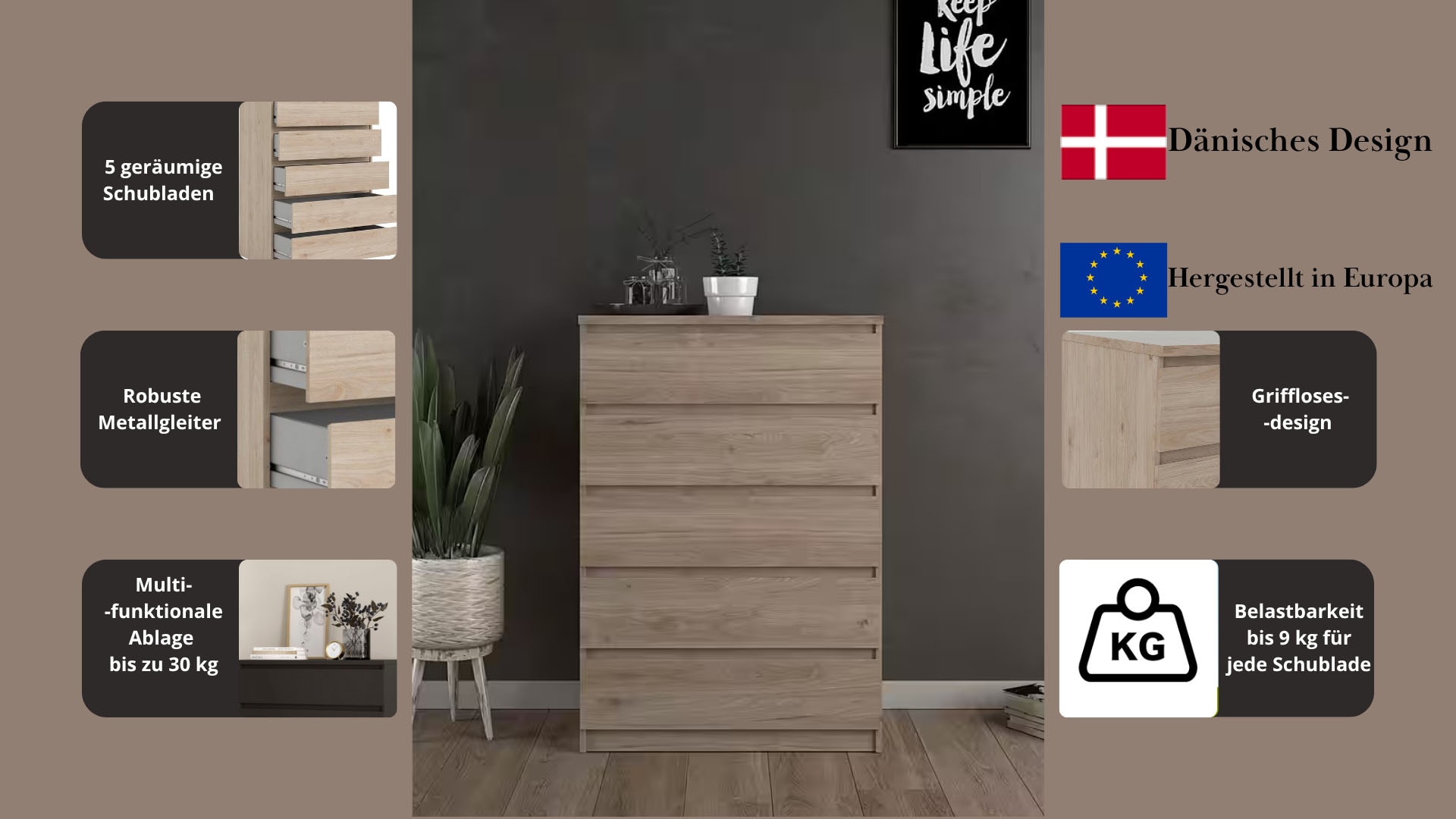 INOSIGN Kommode »Naia«, abgerundete Schubladenkanten auf Metallgleiter, Breite 77 cm