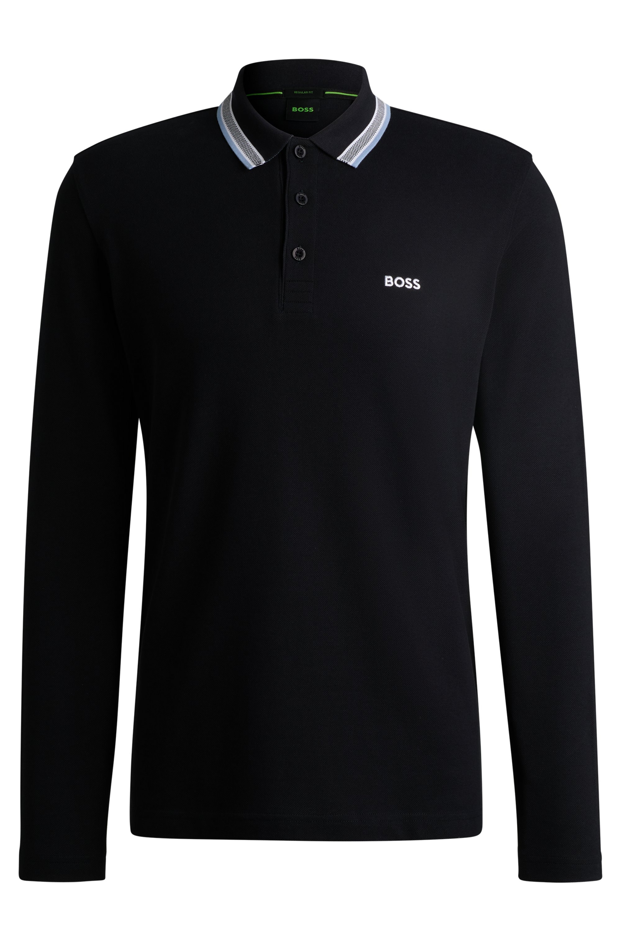 BOSS GREEN Langarm-Poloshirt »Plisy«, mit Streifen am Kragen