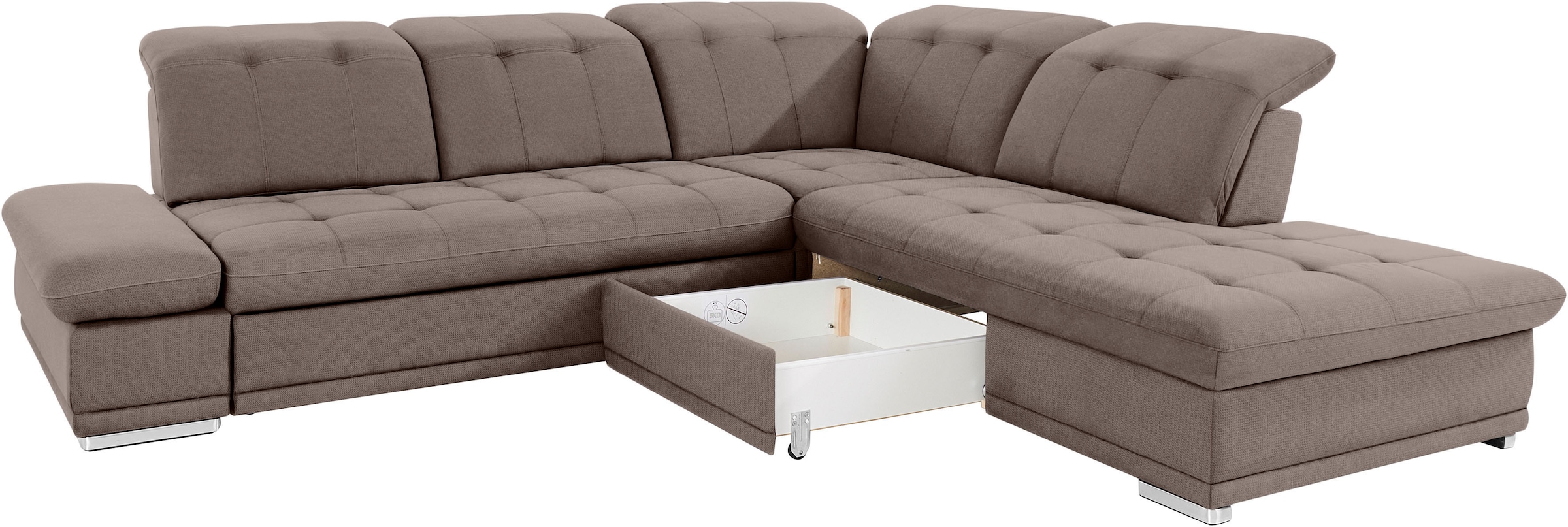 COTTA Ecksofa »Holiday L-Form mit Sitztiefen-, Armteil- und Kopfteilverstellung«, wahlweise mit Bettfunktion & Bettkasten