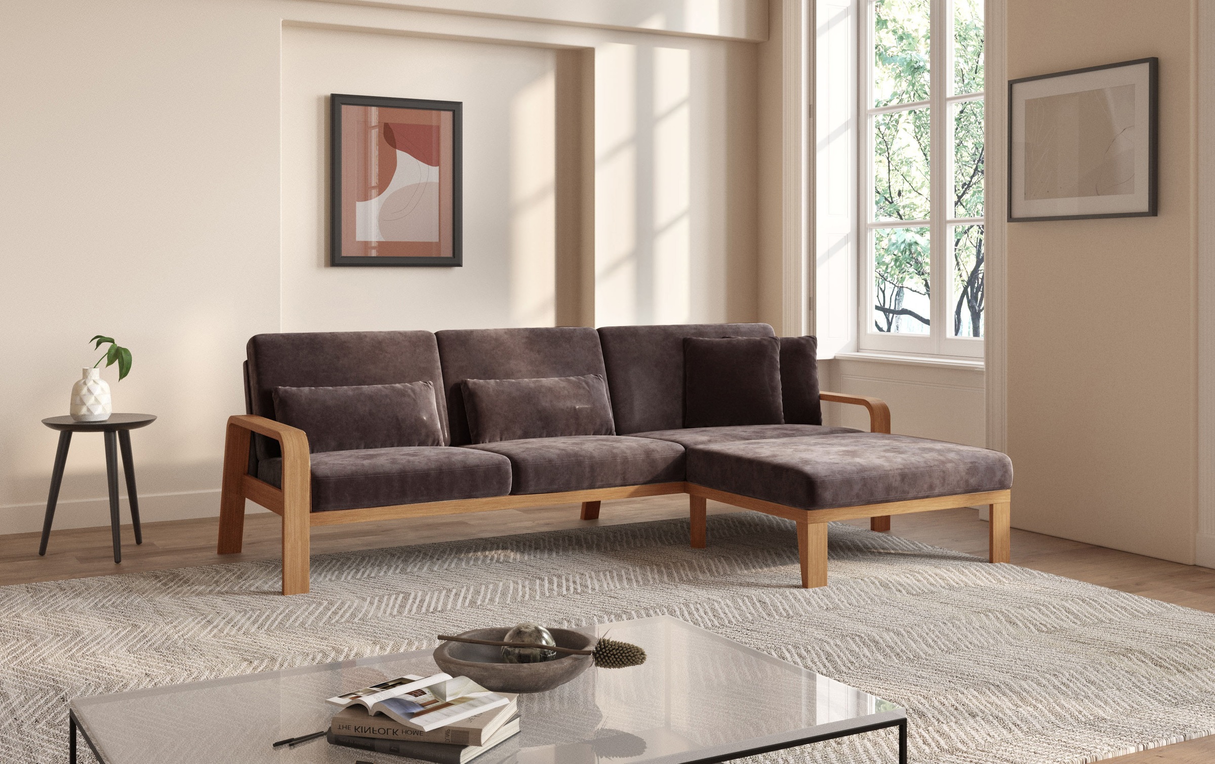 sit&more Ecksofa »Kolding L-Form« Armlehnen aus eichefarbigem Buchenholz, v günstig online kaufen