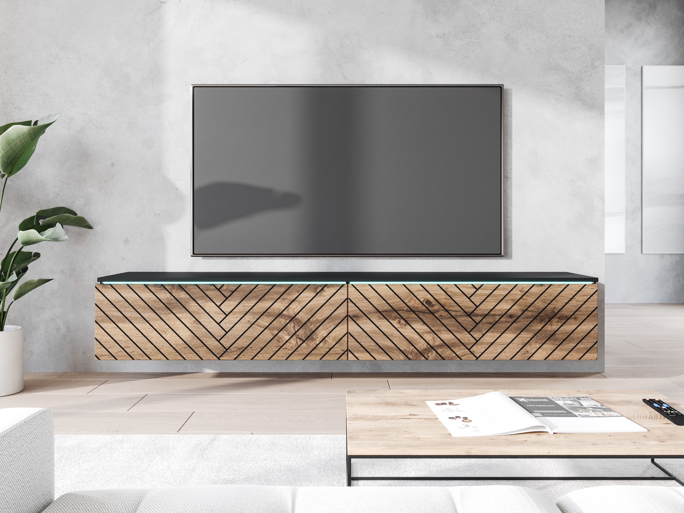 INOSIGN Lowboard »Vera, wahlweise mit oder ohne Beleuchtung«, gefräste MDF Front mit 3D Effekt, stehend und hängend montierbar