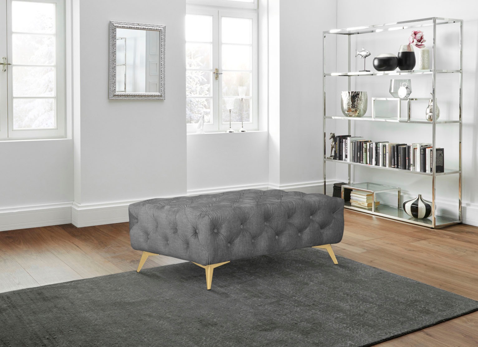 Leonique Polsterhocker »Glynis«, aufwändige Knopfheftung, moderne Chesterfield Optik, Fußfarbe wählbar