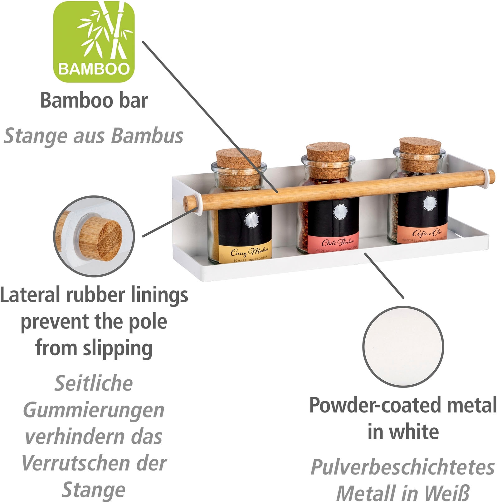 WENKO Gewürzregal »Modell Magna«, magnetisches Küchenregal aus Metall, Befestigung ohne Bohren