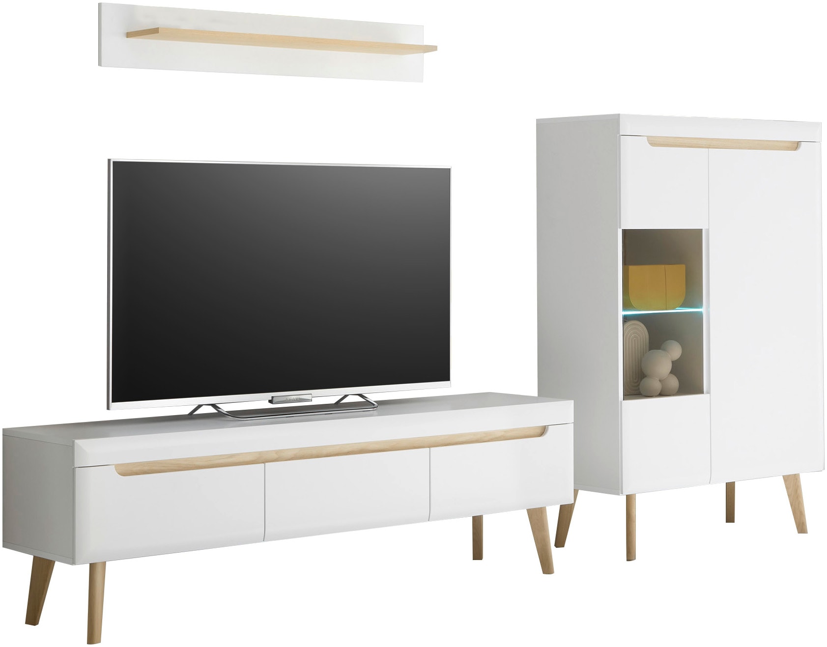 INOSIGN Wohnwand »Torge, Anbauwand, Schrankwand, Mediawand, Wohnzimmer-Set«, (Set, 3 St.), enthält 1 Vitrine, 1 Lowboard + 1 Wandboard, 270 cm breit