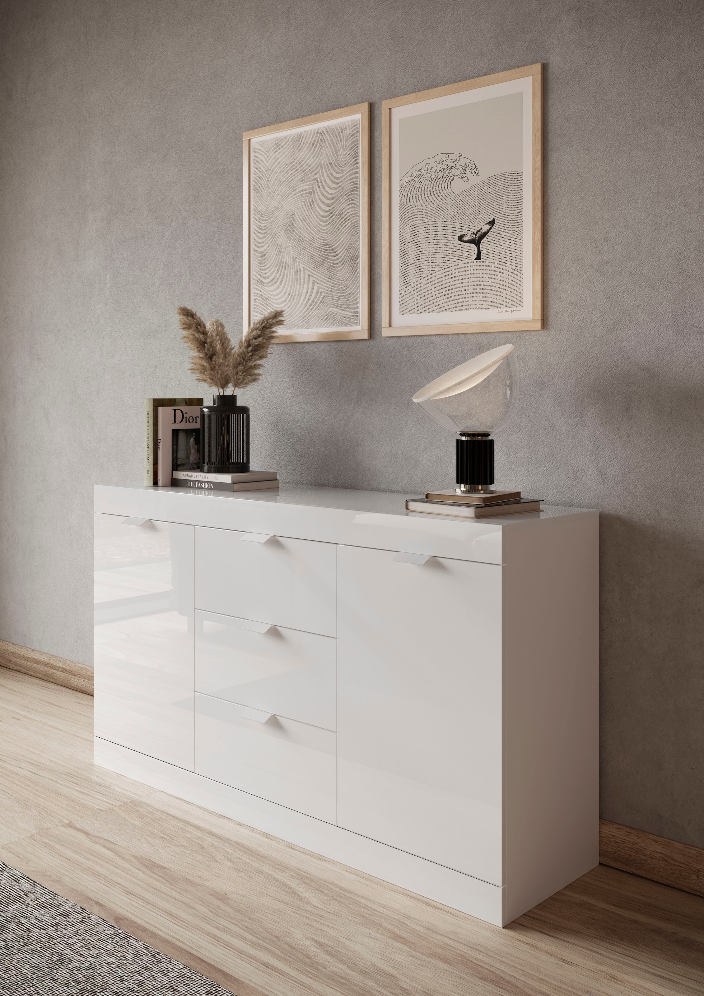 INOSIGN Sideboard »Slim«, Breite 136 cm, weiß Hochglanz Lack
