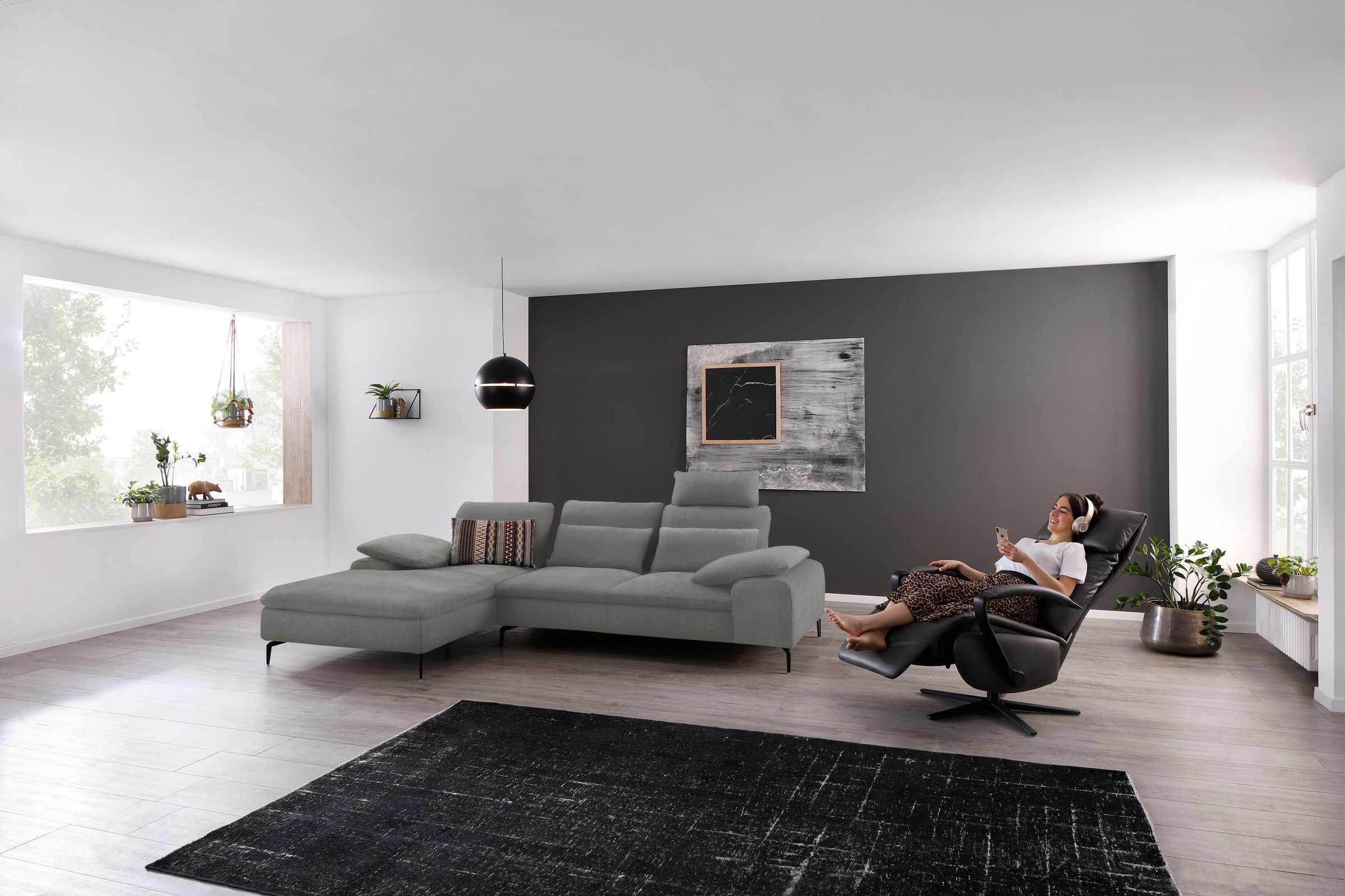 W.SCHILLIG Ecksofa »valentinoo, Designsofa, bequem, elegant und zeitlos, L-Form«, (Set), inklusive Hocker, mit Sitztiefenverstellung, Breite 299 cm
