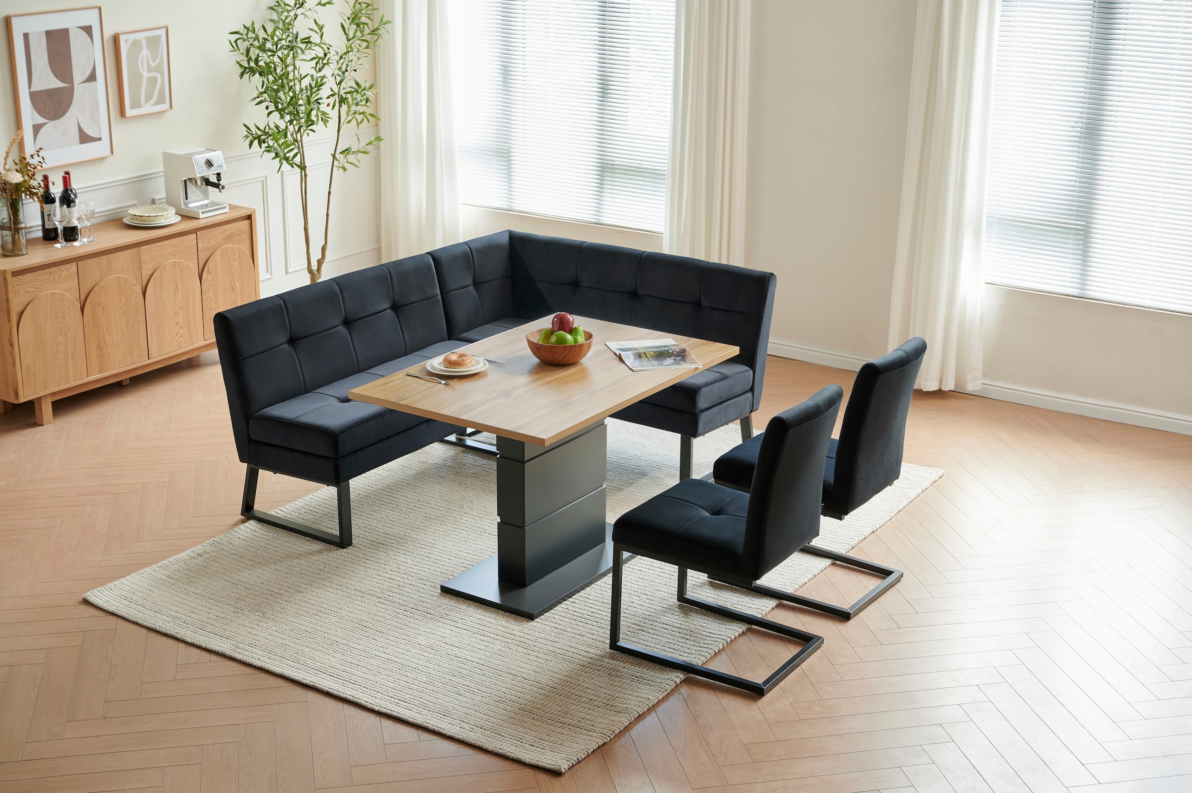 Home affaire Eckbank »Geranie, Sitzbank, Essbank, pflegeleichter Strukturstoff« Eckbank inkl. Stauraum, Pulverbeschichtetes Metallgestell