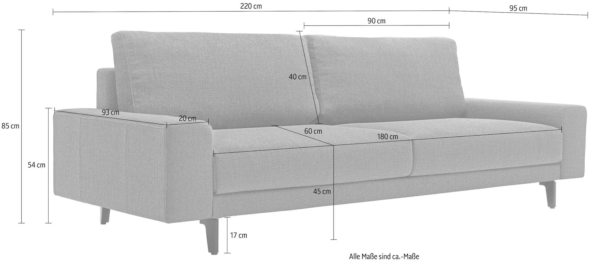 hülsta sofa 3-Sitzer Alugussfüße in niedrig, »hs.450«, online Breite kaufen cm breit 220 umbragrau, Armlehne
