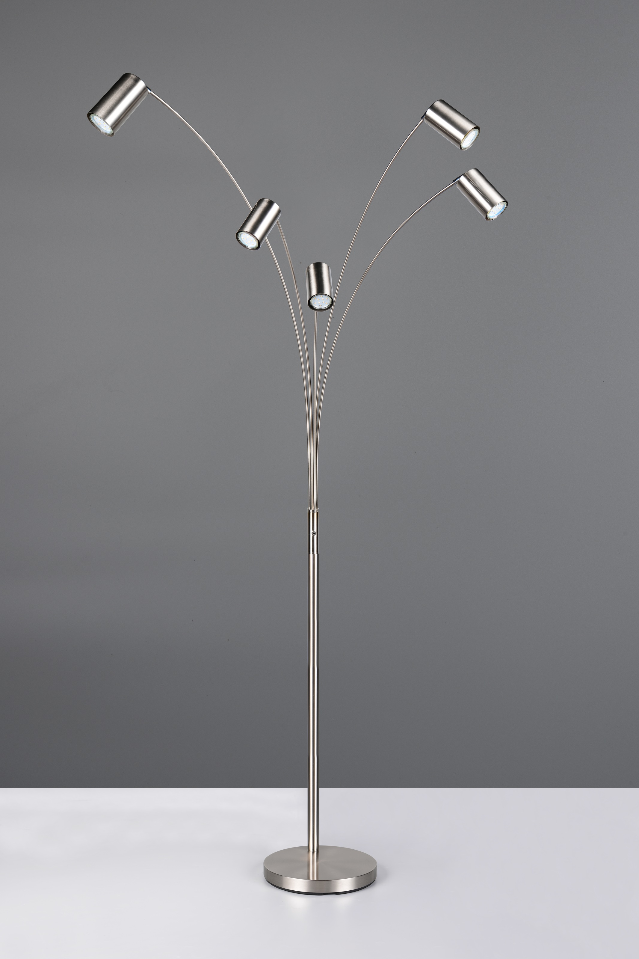 TRIO Leuchten Stehlampe »MARLEY, 5-flammige Bogenleuchte, exkl 5x GU10 max 10W, Kippschalter«, 5 flammig, Leuchtmittel GU10 | Leuchtmittel wechselbar, Höhe 200 cm, Leuchtenarme flexibel verstellbar Leseleuchte Stehleuchte