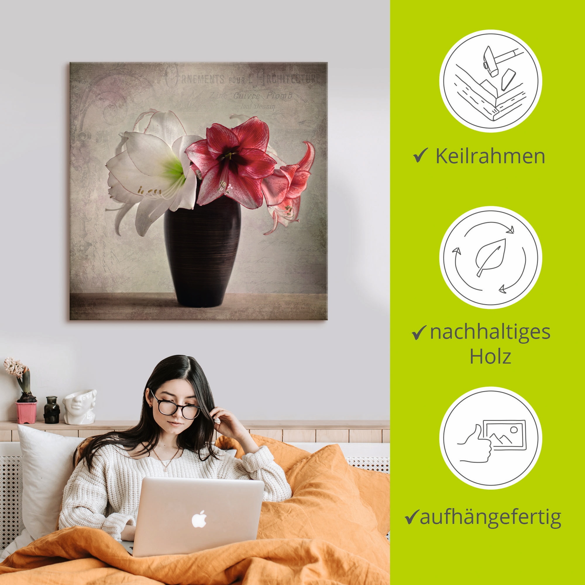 Artland Wandbild »Amaryllis Vintage I«, Blumen, (1 St.), als Alubild, Outdoorbild, Leinwandbild in verschied. Größen