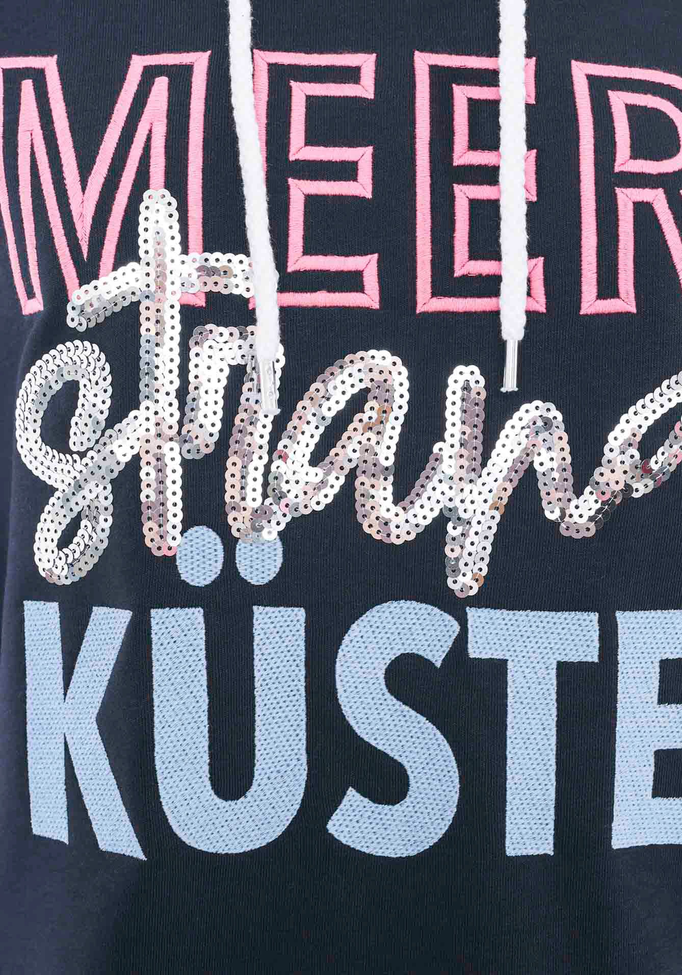 Zwillingsherz Hoodie »Meer Strand Küste«, mit Kapuze, Pailletten-Schriftzug und aufgesticktem Anker-Motiv