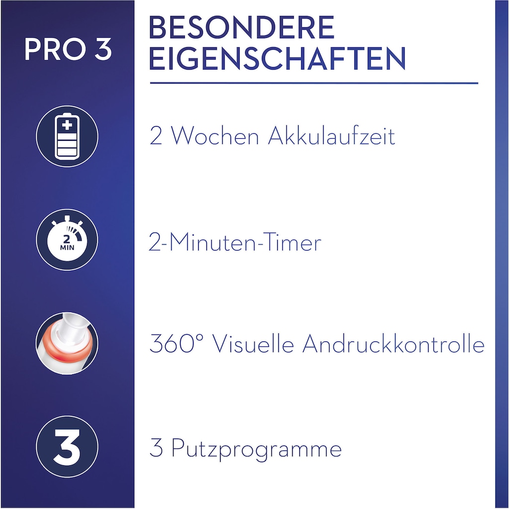 Oral-B Elektrische Zahnbürste »Pro 3 3000 Cross Action«, 1 St. Aufsteckbürsten