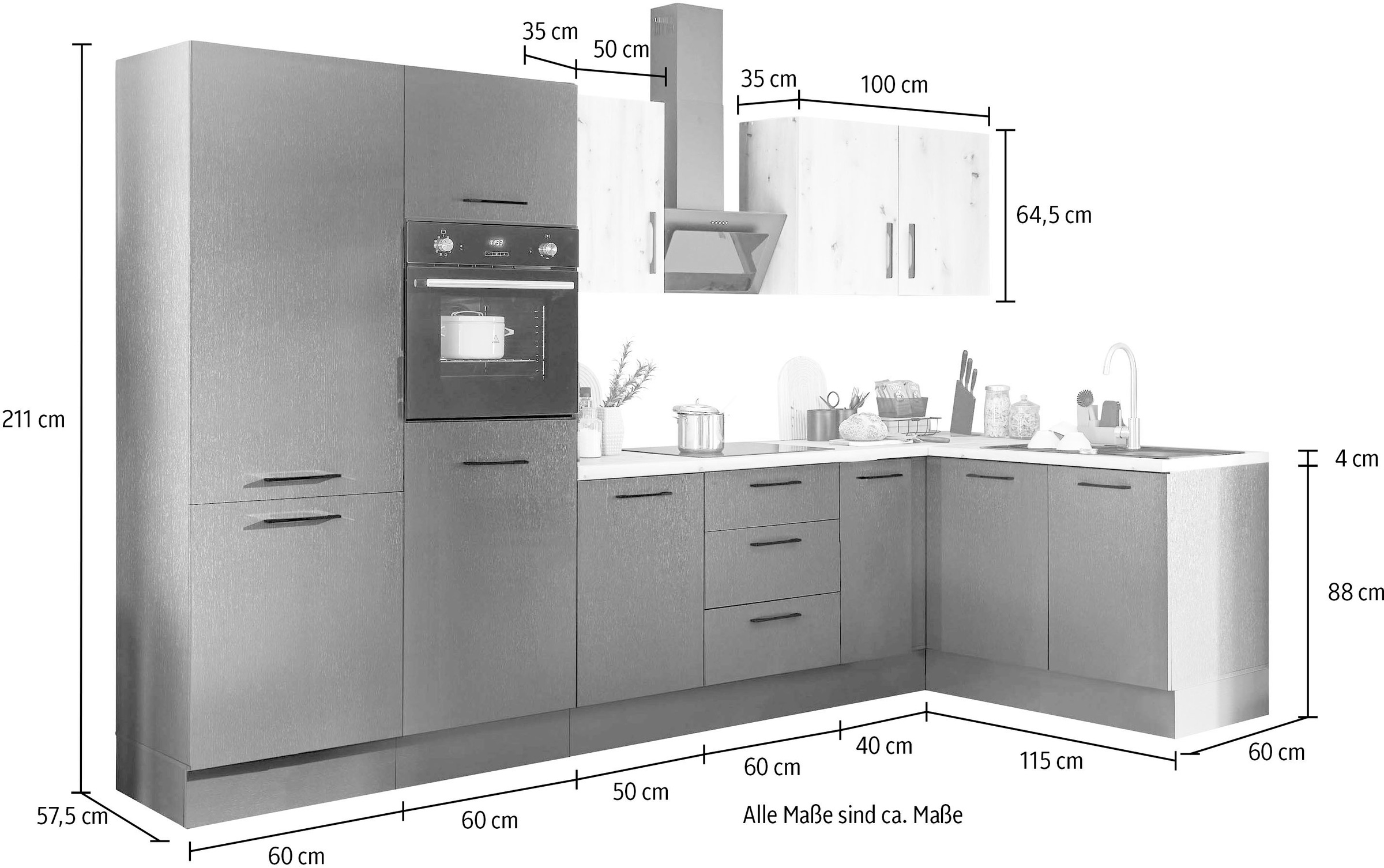 BASIC by Balculina Winkelküche »Turin«, Stellbreite 330x175 cm, wahlweise mit E-Geräten