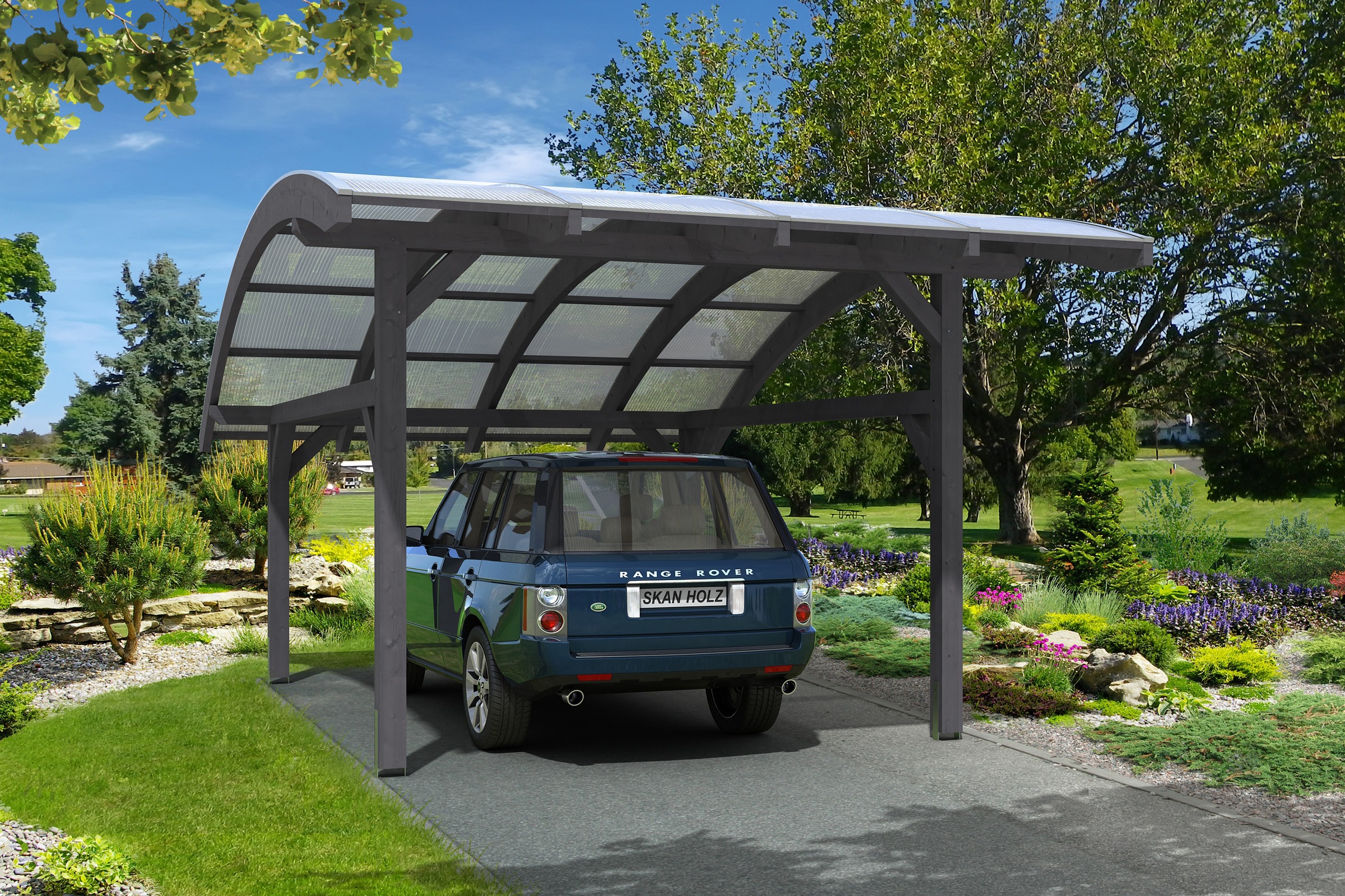 Skanholz Einzelcarport »Schwaben« Leimholz 320 cm Schiefergrau 434x630cm