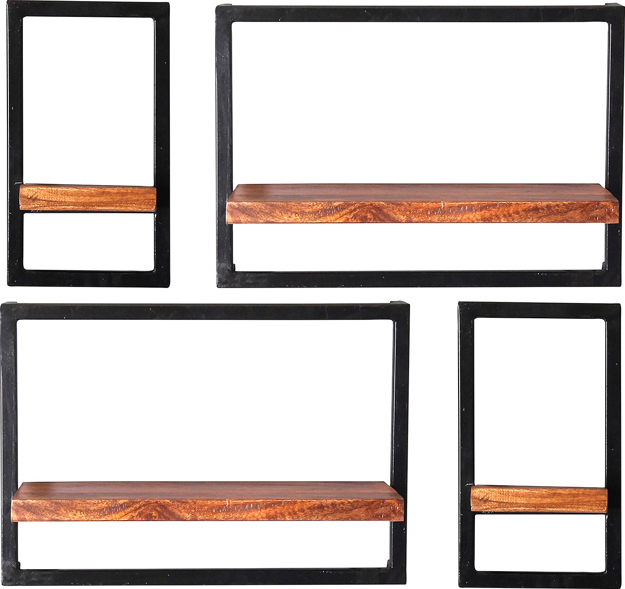 SIT Wandregal »Panama«, (Set, 4 St.), Regalset im Industrial Stil, Mangoholz und Metall