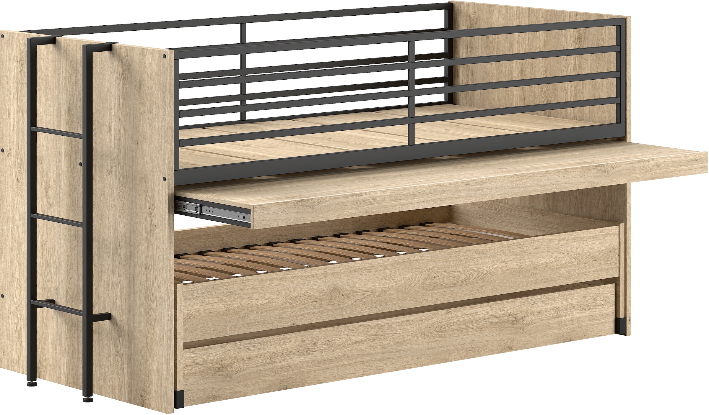 Home affaire Etagenbett, (Made in Europe), für kleine Räume, 2 Liegefl., Bettschublade, inkl. Schreibtisch, Dekor