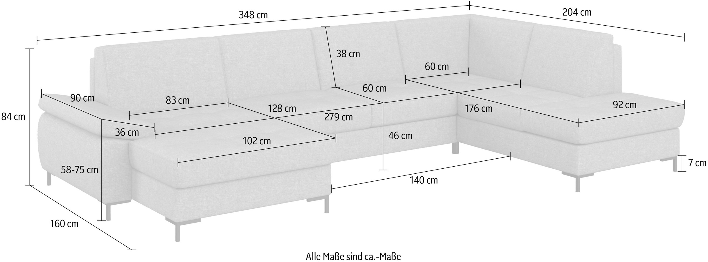 DOMO collection Wohnlandschaft »Capelo U-Form«, mit Armteilverstellung, wahlweise mit Bettfunktion, Federkern