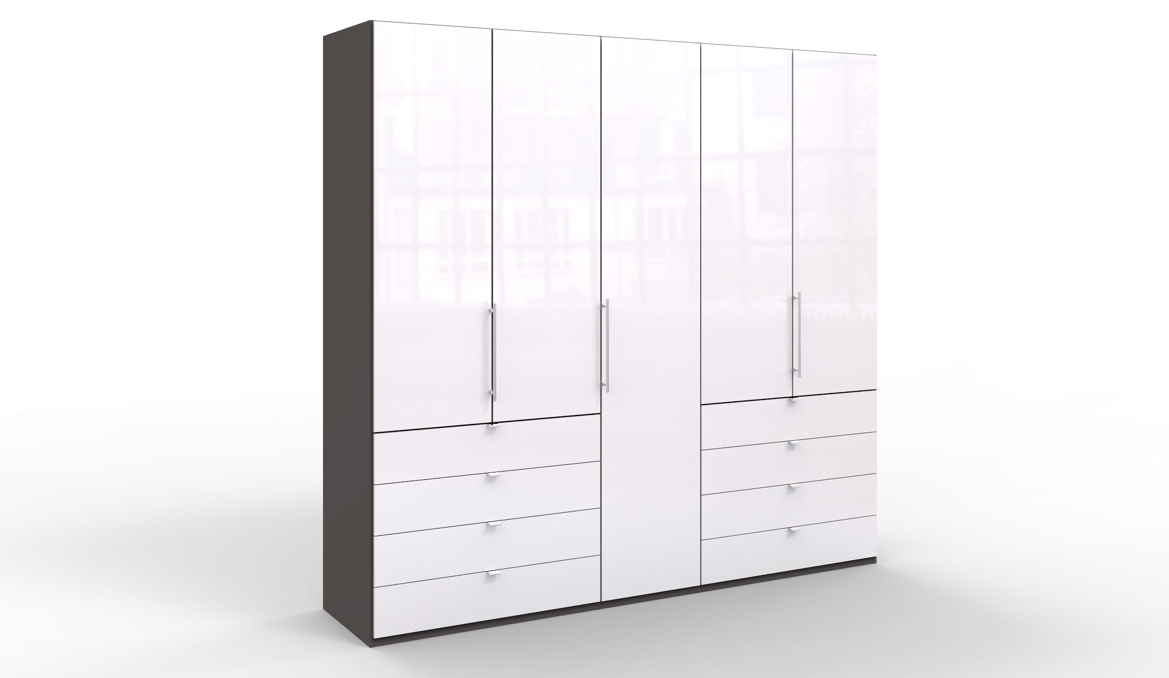WIEMANN Falttürenschrank »Loft, hochwertige Glasfront, Metallgriffe, viel Stauraum«, (3 Breiten: 200cm/250cm/300cm, Höhe: 236cm), Qualität trifft edles Design, 8 Schubkästen, 6 Türen