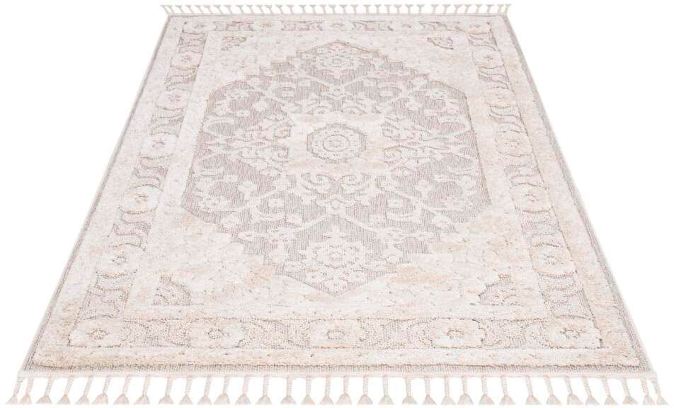 Carpet City Hochflor-Teppich »Valencia 732«, rechteckig, 20 mm Höhe, Läufer, Boho-Stil, 3D-Effekt, Relief, Hoch-Tief-Struktur, mit Fransen