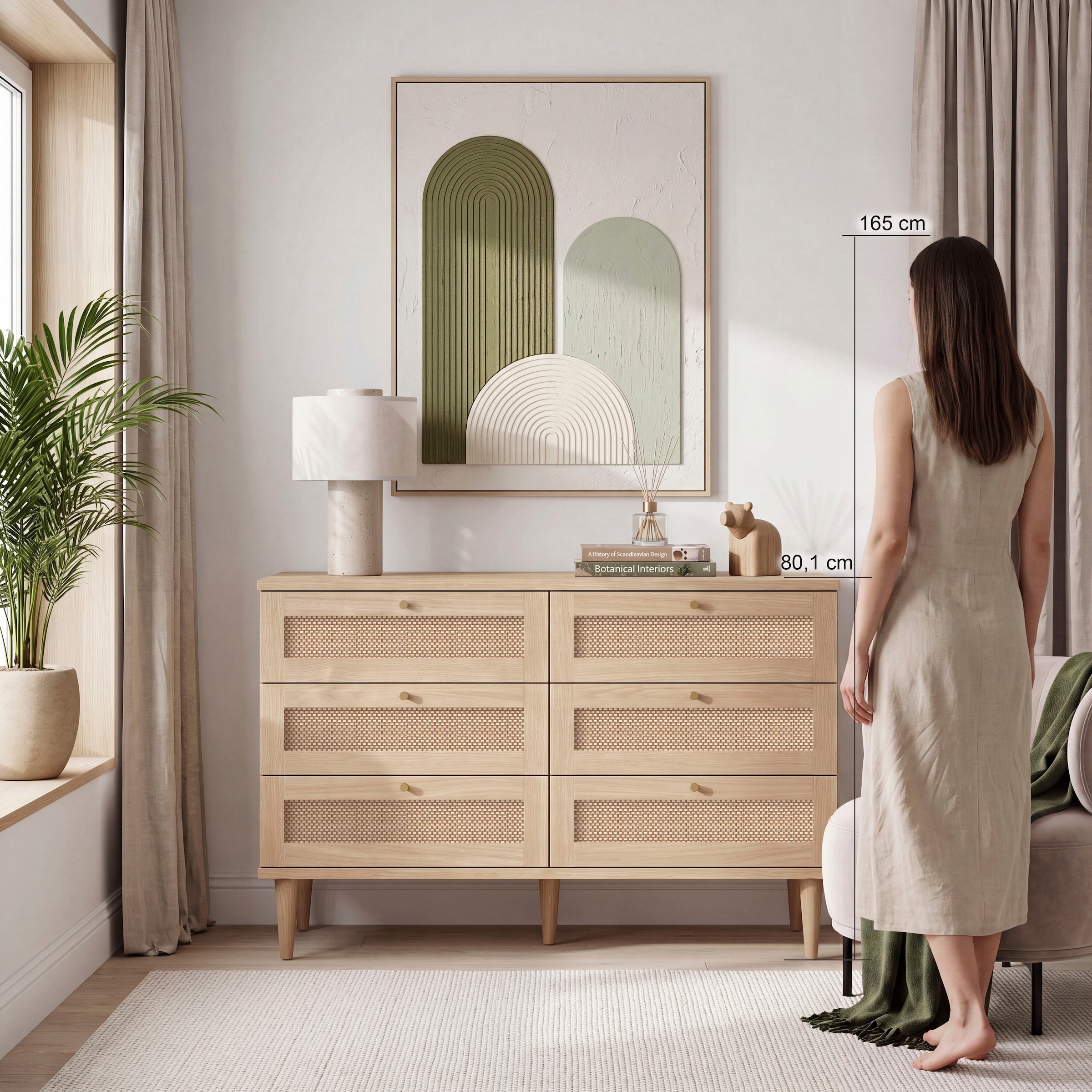 OTTO home Kommode »ELLIAN mit Wiener Geflechtoptik, 6 Schubkästen« Holzfüße, Metallgriffe, Made in EU, viel Stauraum