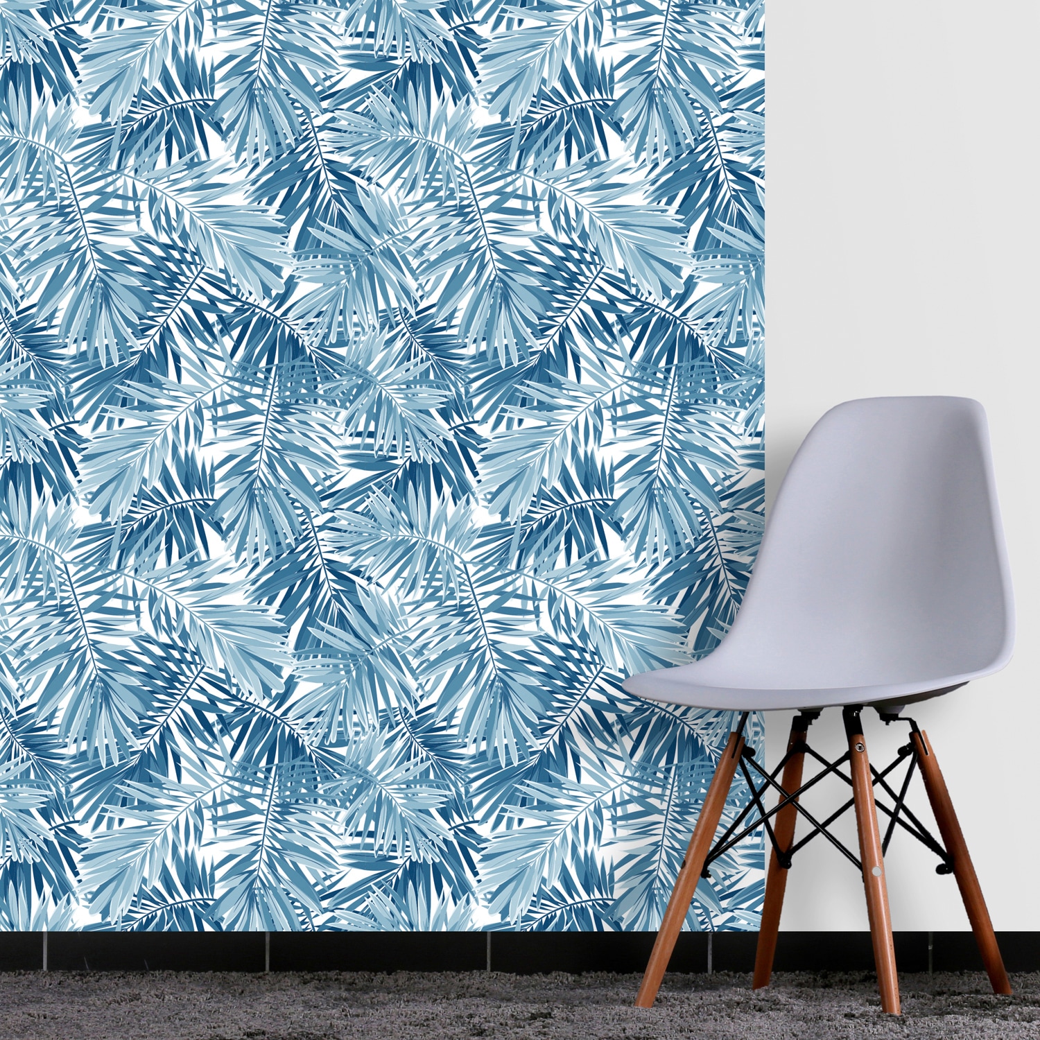 queence Vinyltapete »Tropische Blätter-Blau«, bedruckt-Motiv-botanisch-flor günstig online kaufen