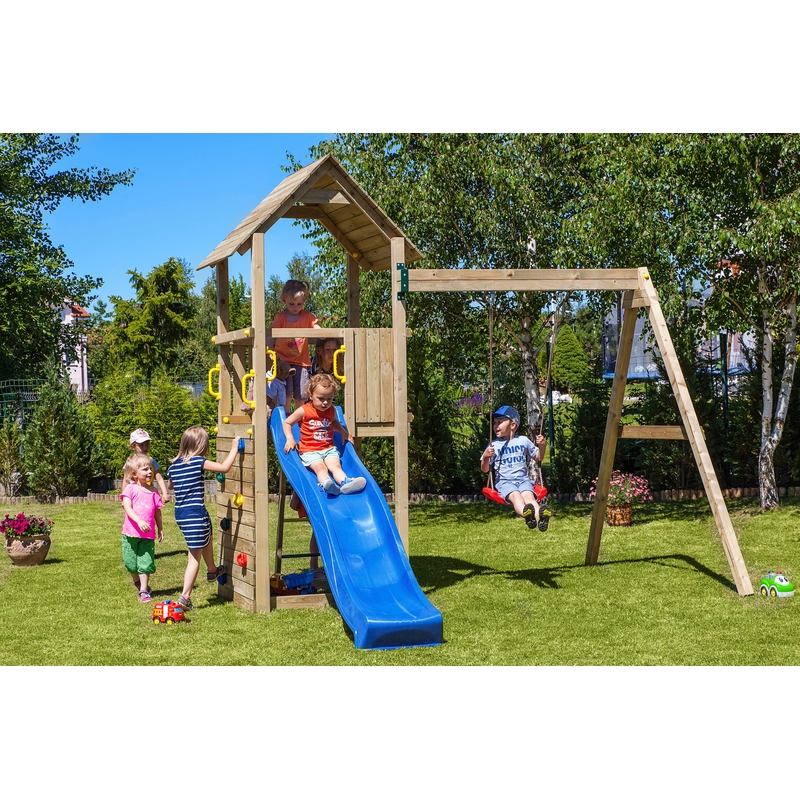 FUNGOO Spielturm »CAROL 2« mit Schaukel & Rutsche, Kletterwand, FSC - schützt Wald blau