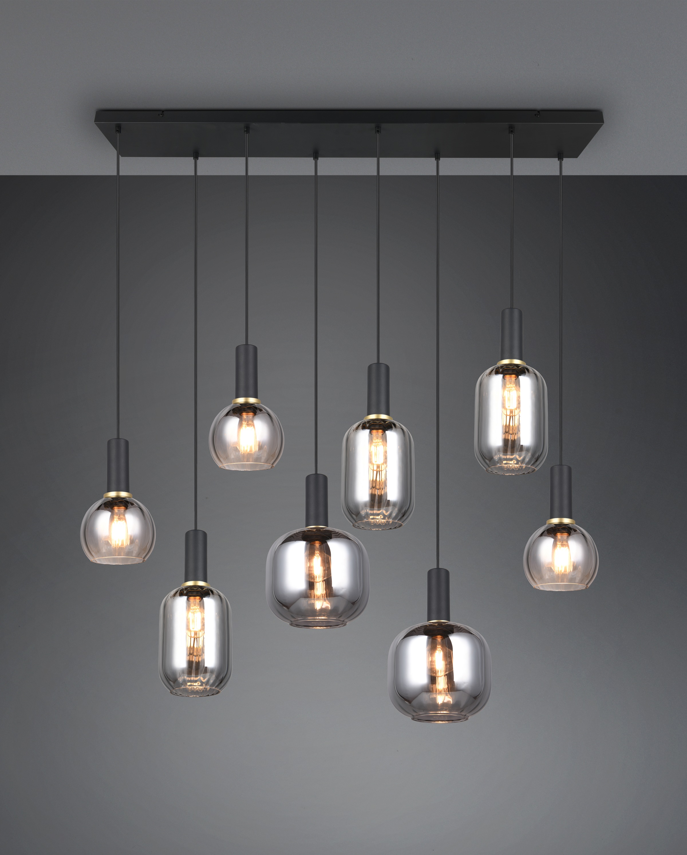 TRIO Leuchten Pendelleuchte »DIVA, E27 Hängelampe 8-flammig mit Glasschirm, exkl 8xE27 max 10W«, 8 flammig, Leuchtmittel E27 | Leuchtmittel wechselbar, höhenverstellbar bis max 150cm Hängeleuchte 120x32 cm Wohnzimmer Küche
