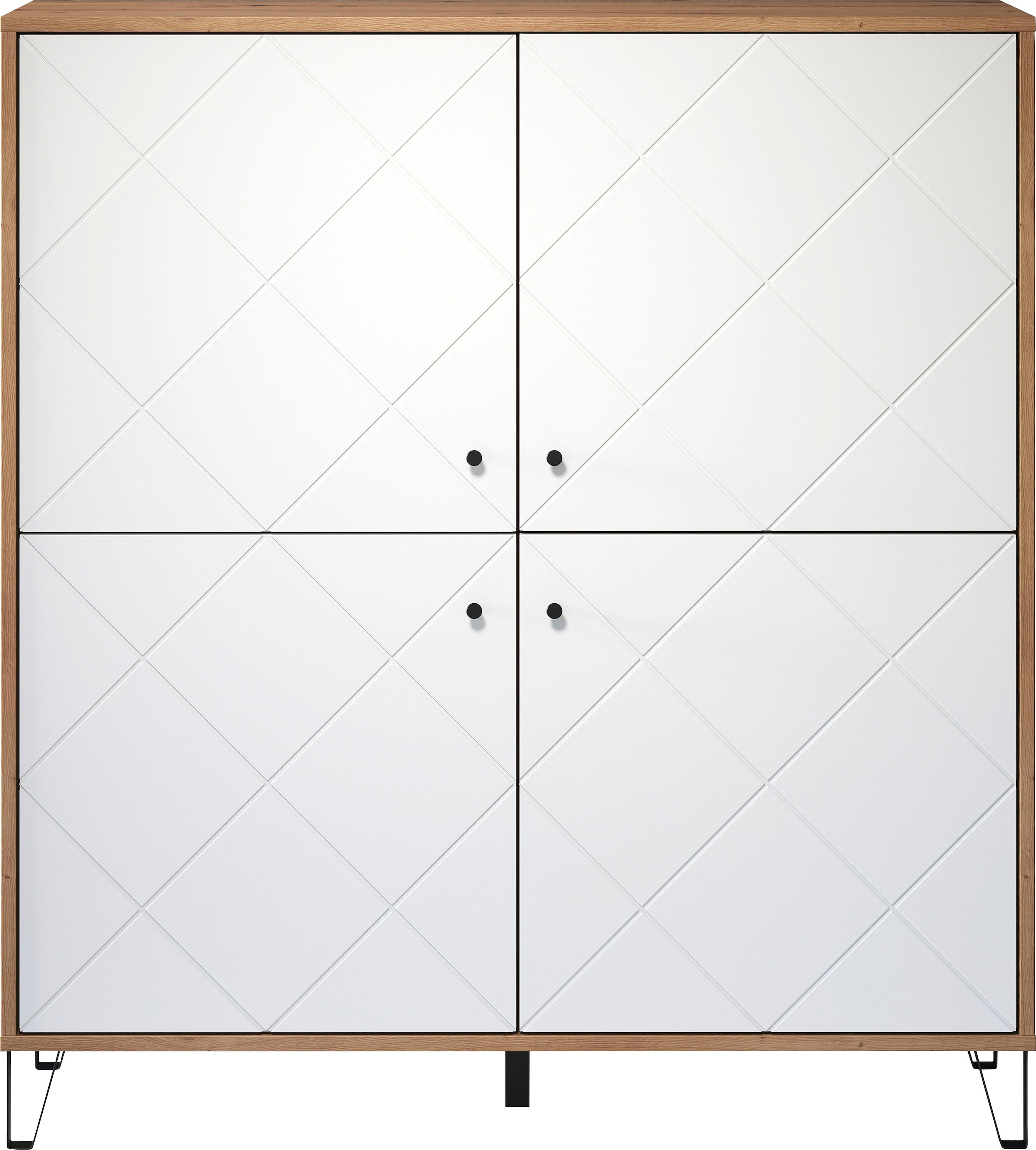 Places of Style Highboard »Tarragona«, Stauraumschrank, Fräsungen in Rautenoptik, 8 Fächer, Breite 123 cm