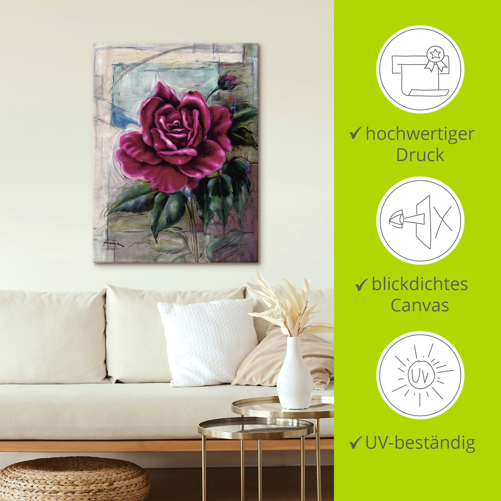 Artland Leinwandbild »Rose II« Blumen 1 Stk. tlg. auf Holzrahmen gespannt