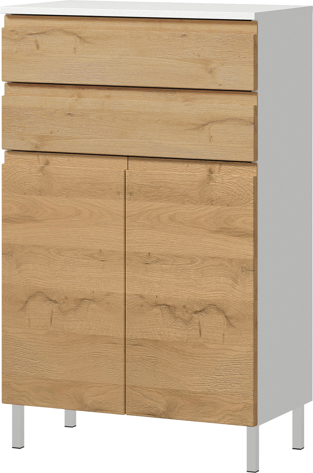 GERMANIA Badmöbel-Set »Torrance«, (4 St.), Unterschrank, Spiegelschrank mit Beleuchtung, Kommode und Hochschrank
