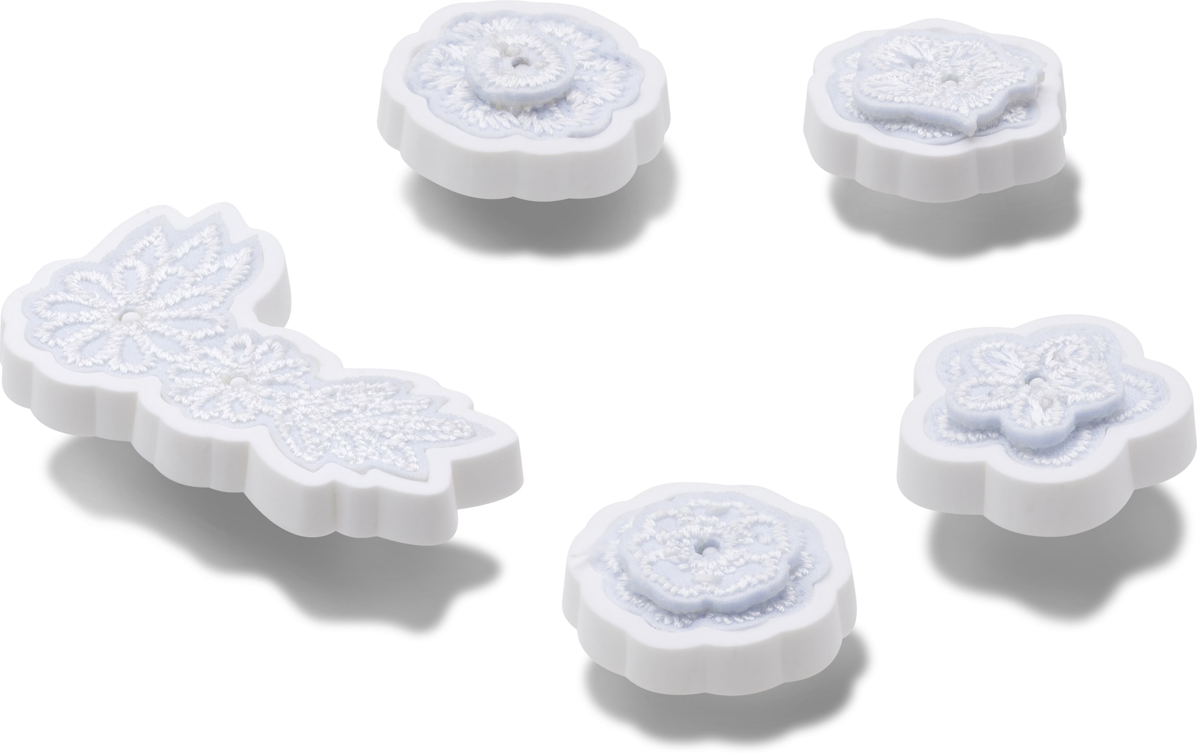 Crocs Schuhanstecker »Jibbitz "White Elegant Floral« Set, Kein Spielzeug. Nicht für Kinder unter 3 Jahren geeignet, 5 Stk. , Schuh Charms mit besticktem Vintage Design