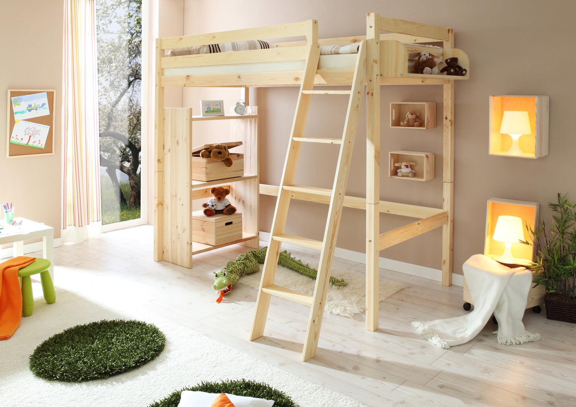 Ticaa Hochbett mit Rollrost in 2 Breiten, Kiefer günstig online kaufen