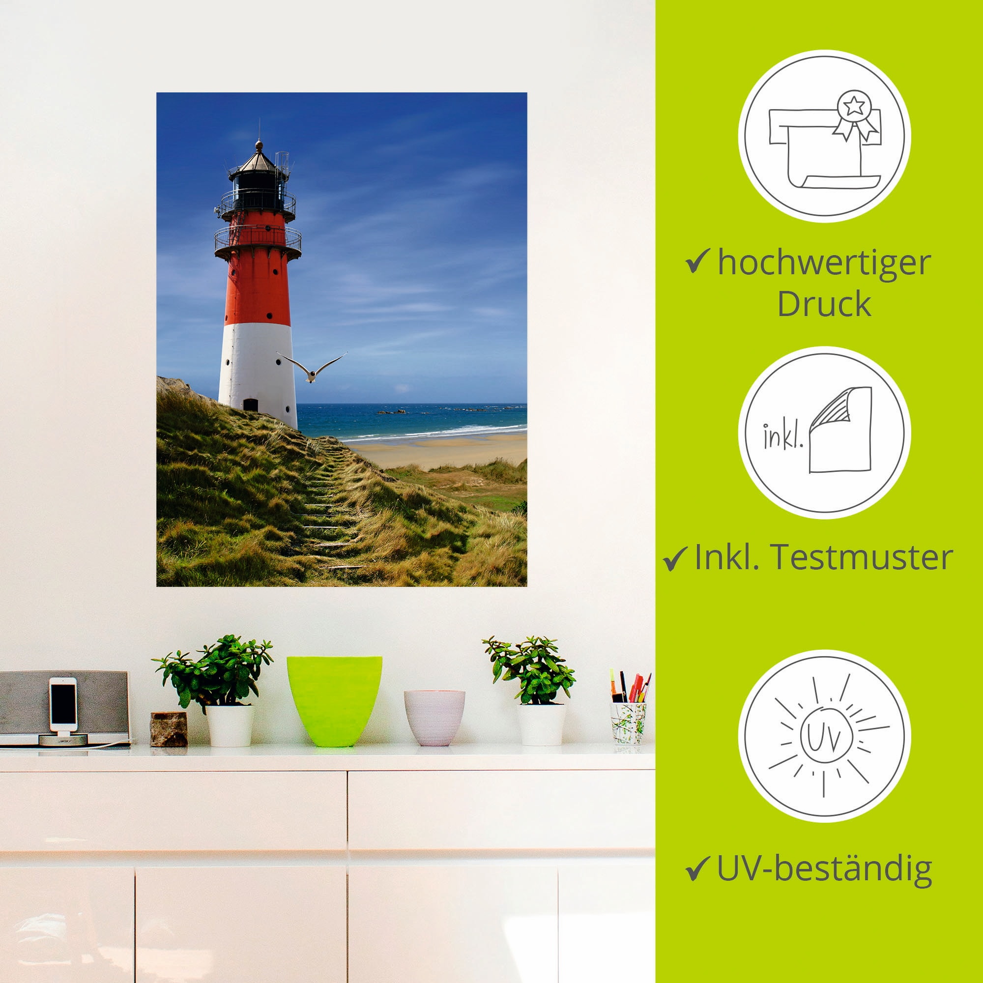 Artland Wandbild »Leuchtturm am Deich«, Gebäude, (1 St.), als Leinwandbild, Poster, Wandaufkleber in verschied. Größen