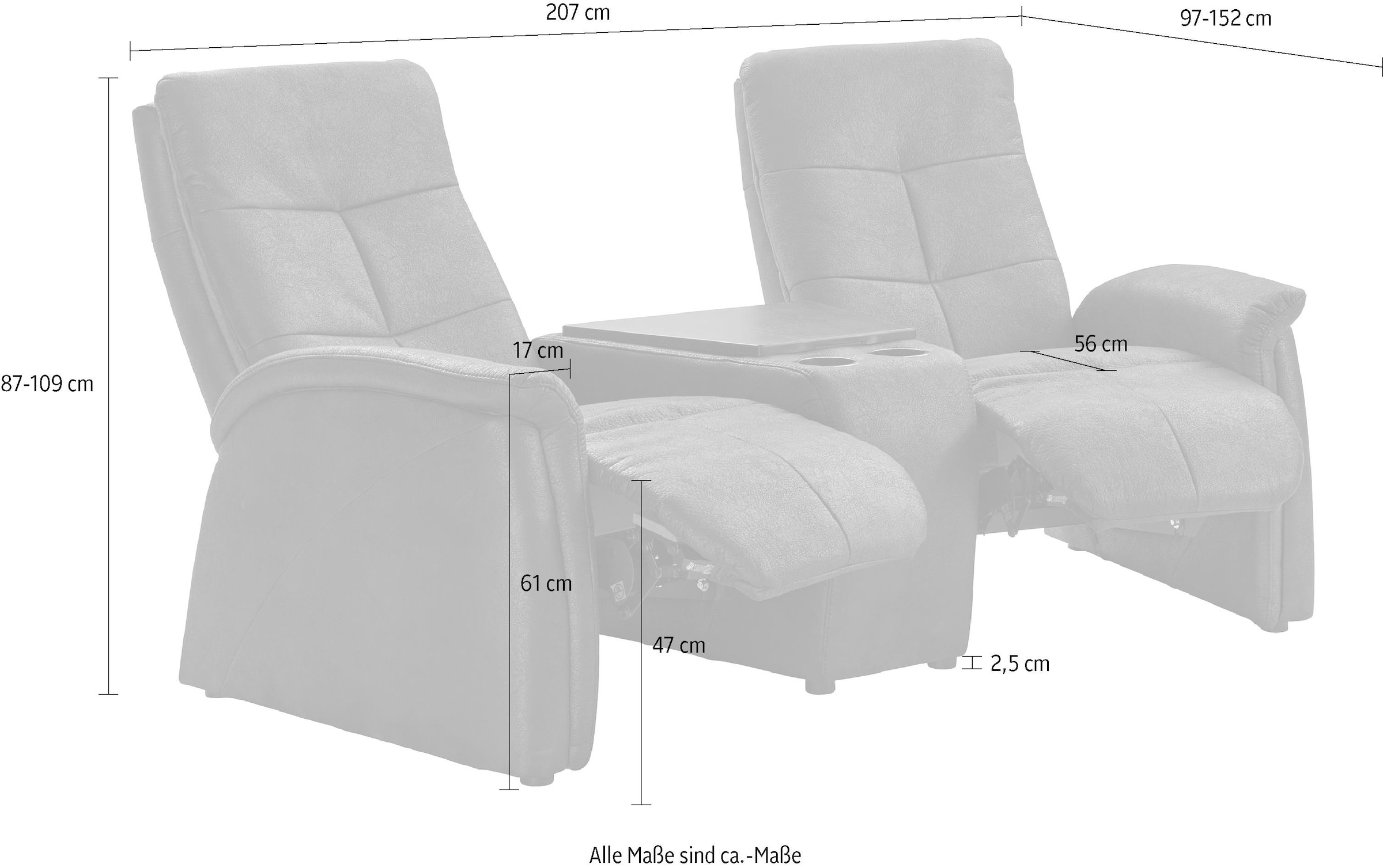 exxpo - sofa fashion »Tivoli, Kinosofa, bequem und komfortabel durch die Relaxfunktion« (2-sitzig), schmale Armlehnen
